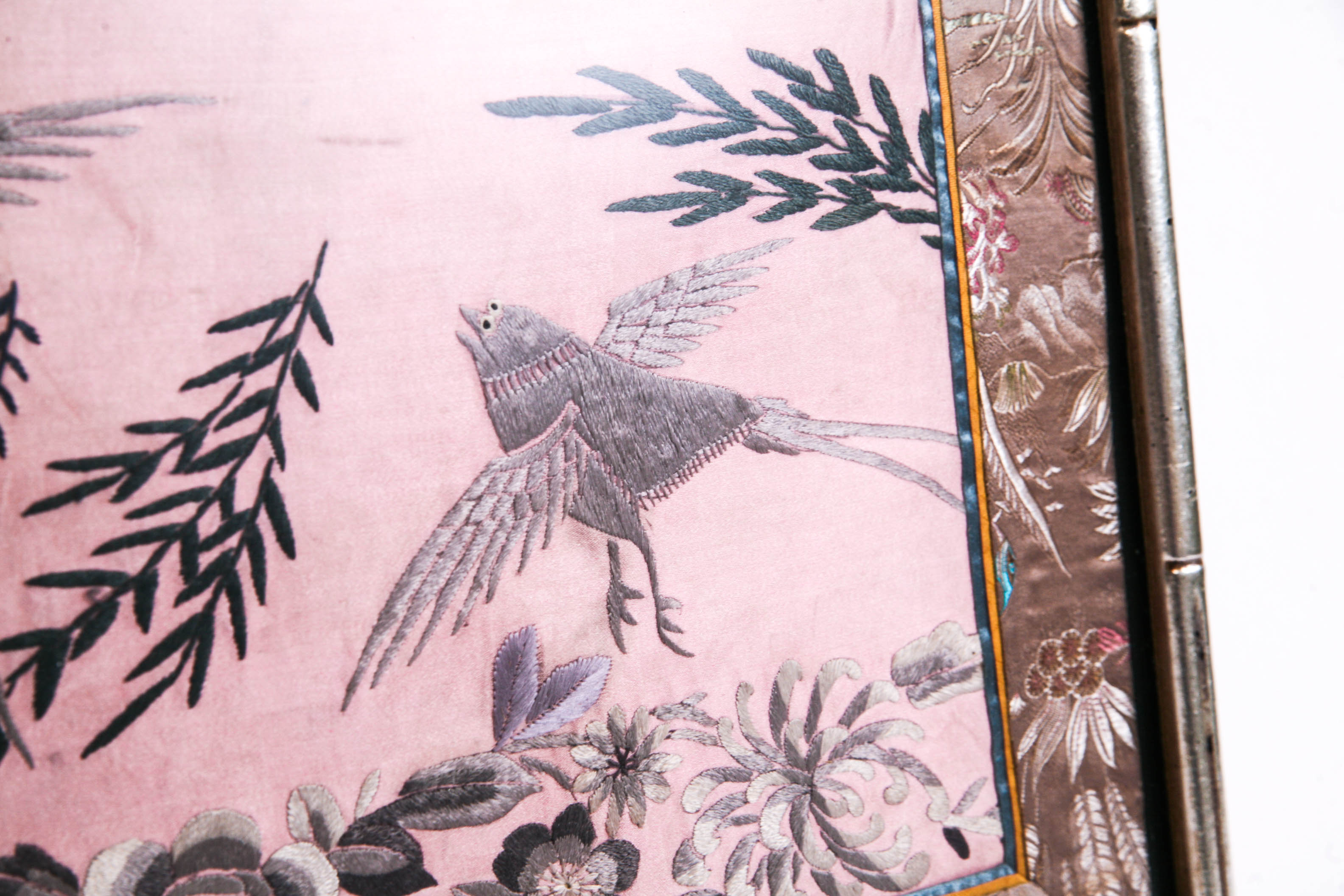 Pair of Framed Chinese Embroidered Panels