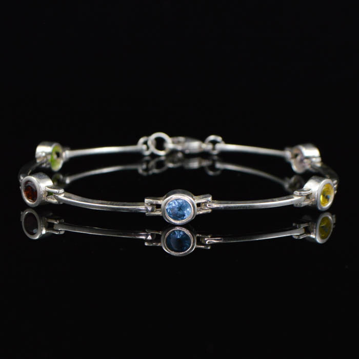 Sterling Silver Bracelet with Colored  CZs