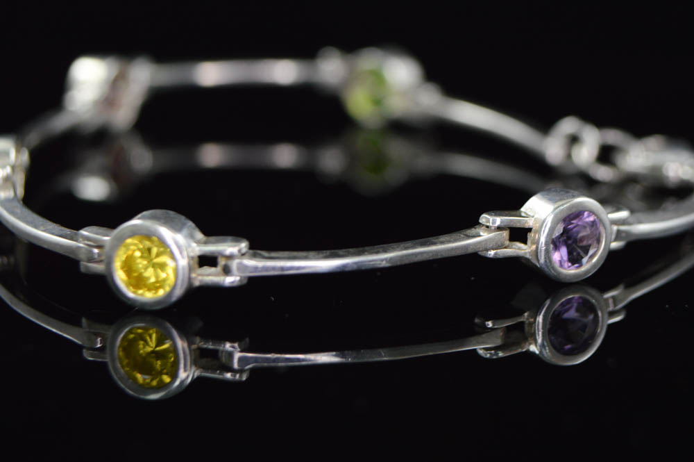 Sterling Silver Bracelet with Colored  CZs