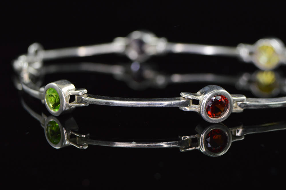 Sterling Silver Bracelet with Colored  CZs