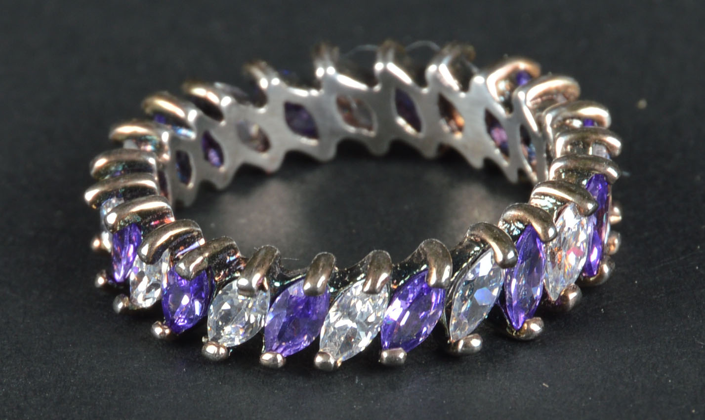 Purple and White Cubic Zirconia Sterling Silver Ring