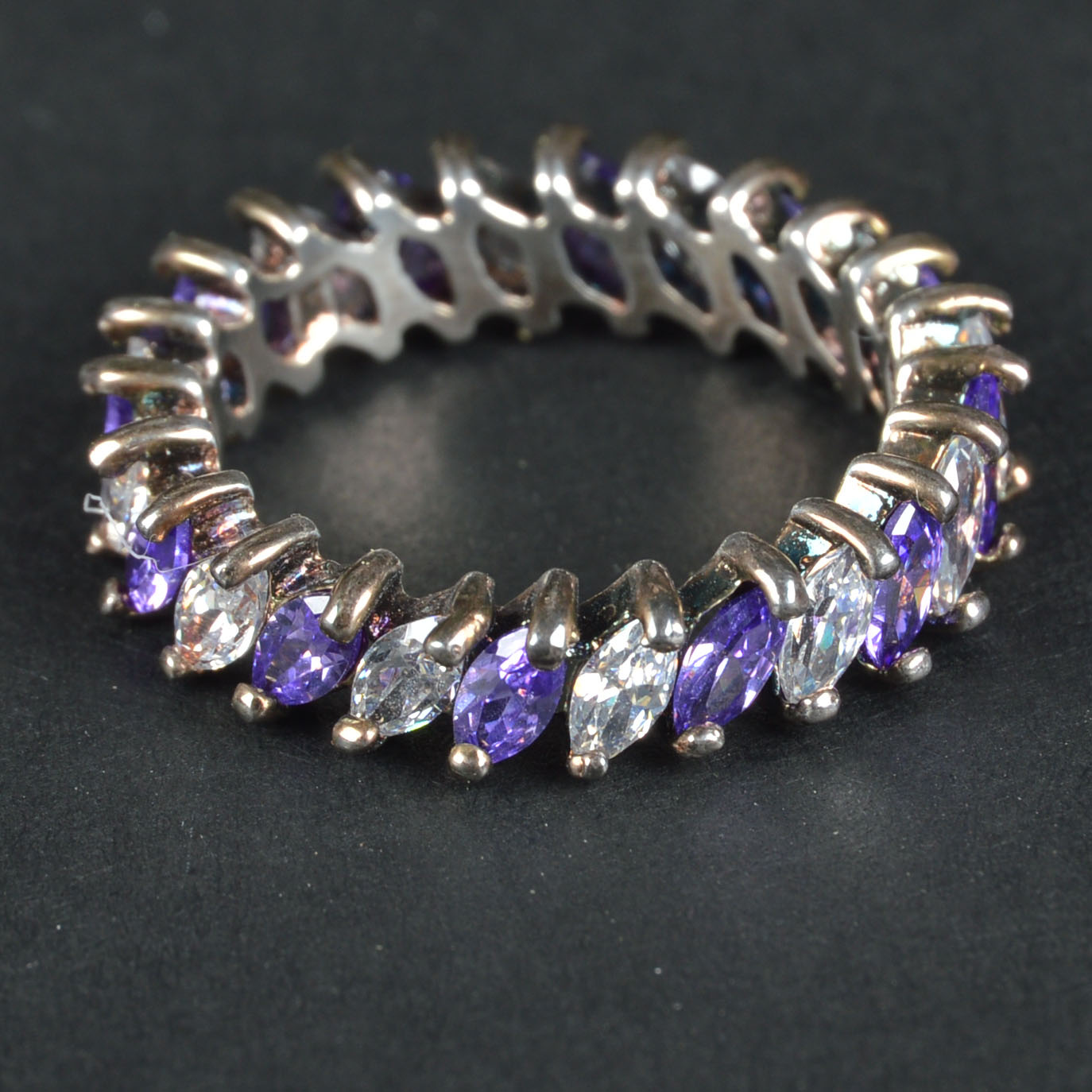 Purple and White Cubic Zirconia Sterling Silver Ring