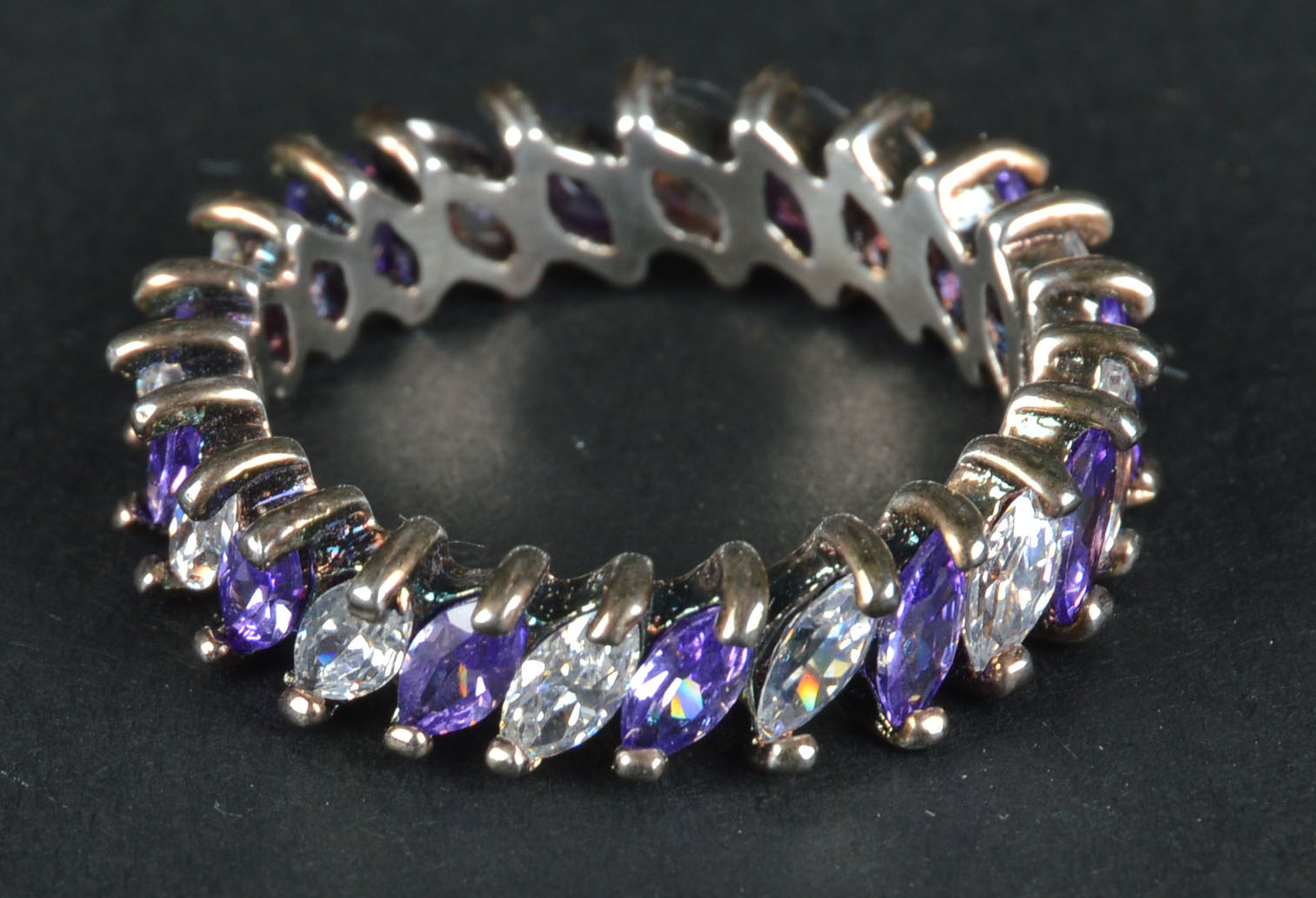 Purple and White Cubic Zirconia Sterling Silver Ring