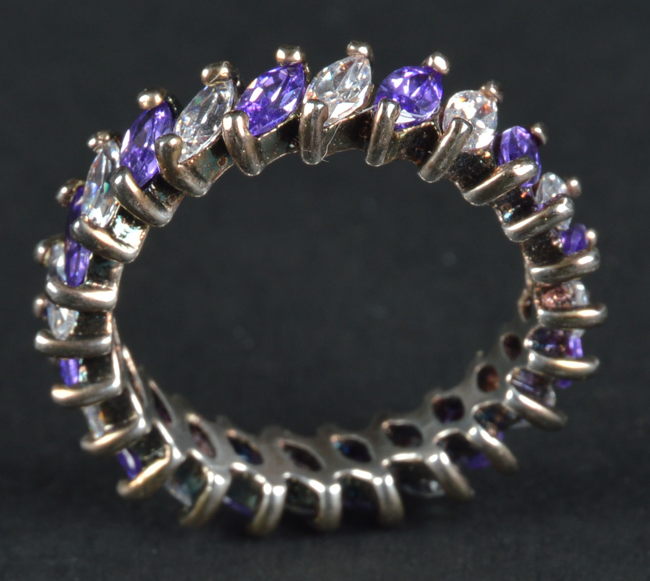 Purple and White Cubic Zirconia Sterling Silver Ring