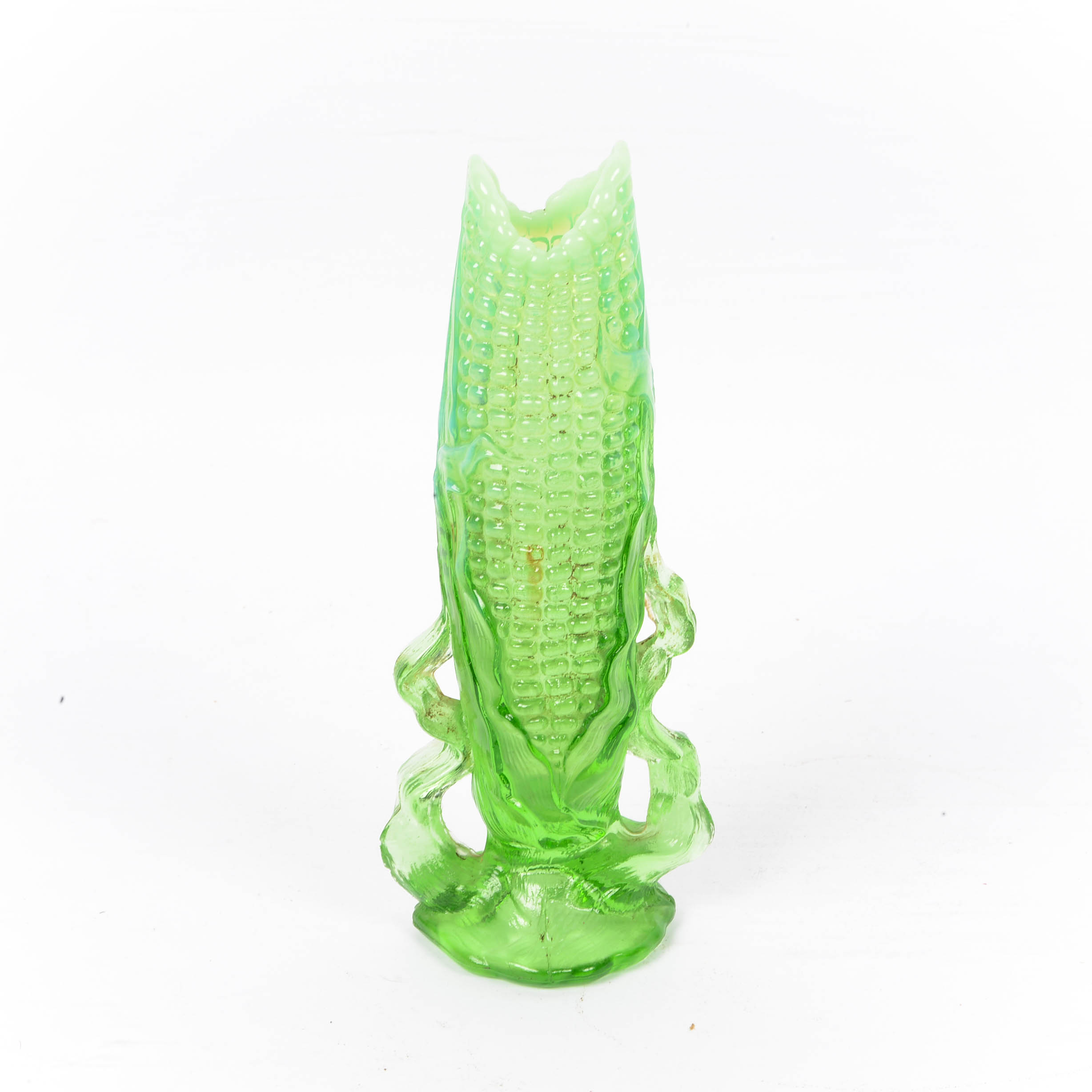 Dugan Glass Company ( c 1905) Original Opalescent Green Corn Vase