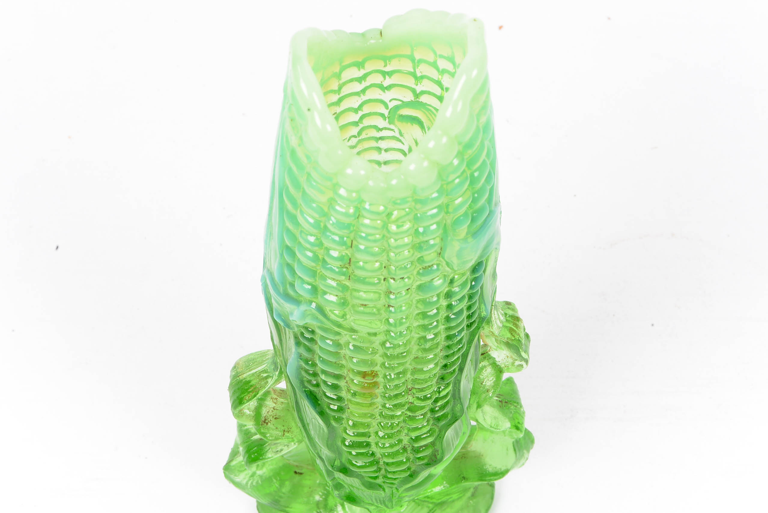 Dugan Glass Company ( c 1905) Original Opalescent Green Corn Vase