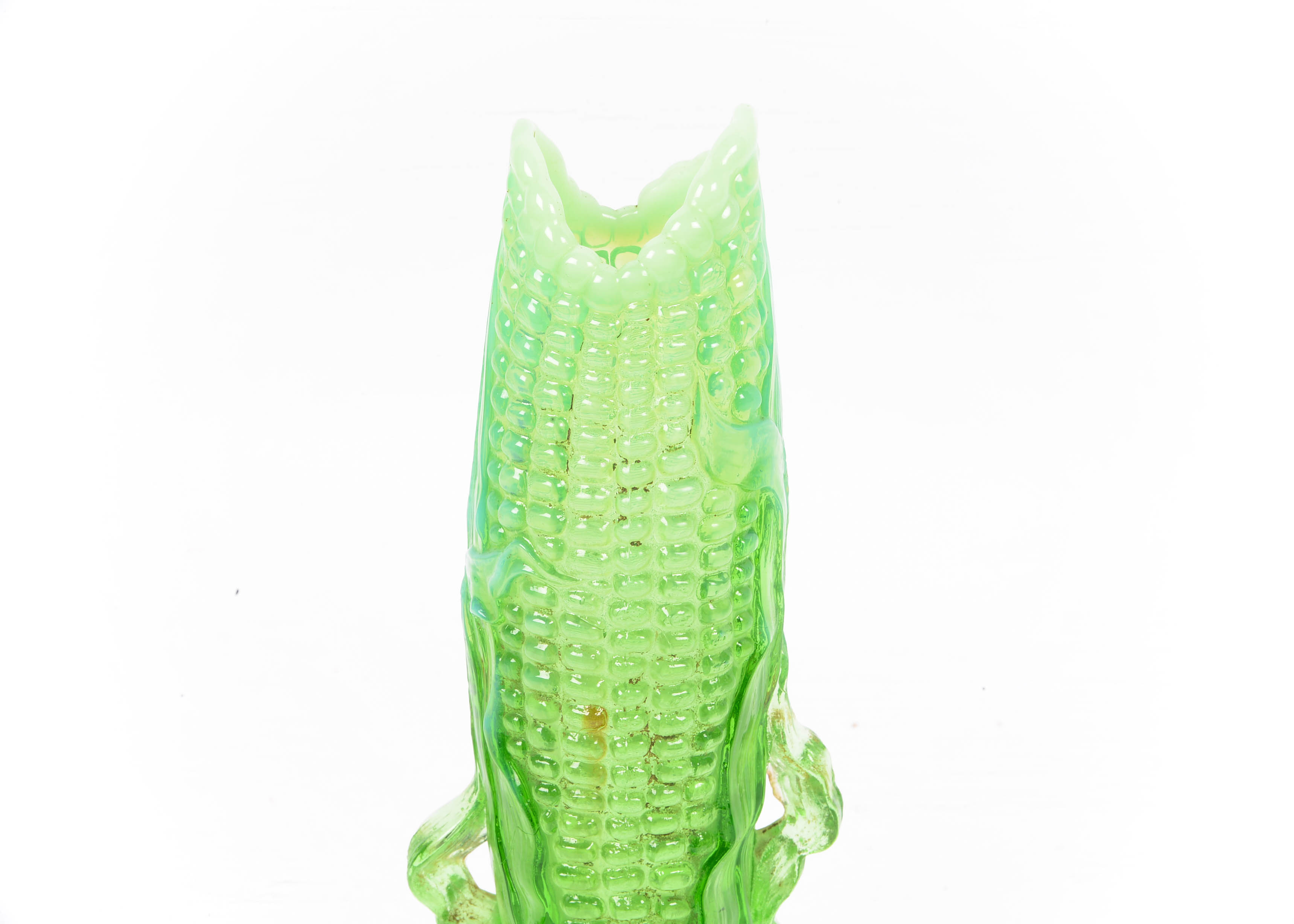 Dugan Glass Company ( c 1905) Original Opalescent Green Corn Vase