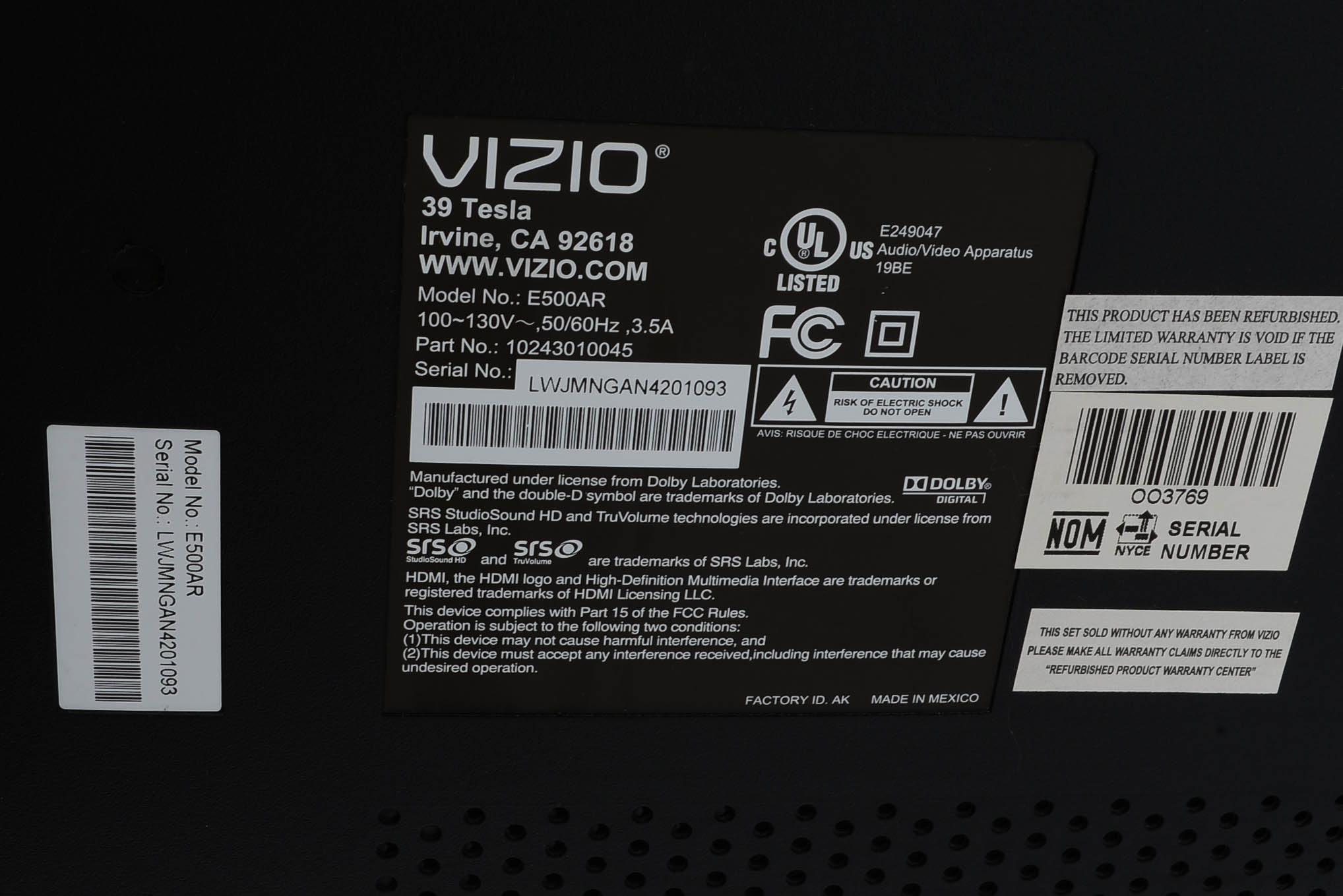 Vizio HD 50" Television with Remote