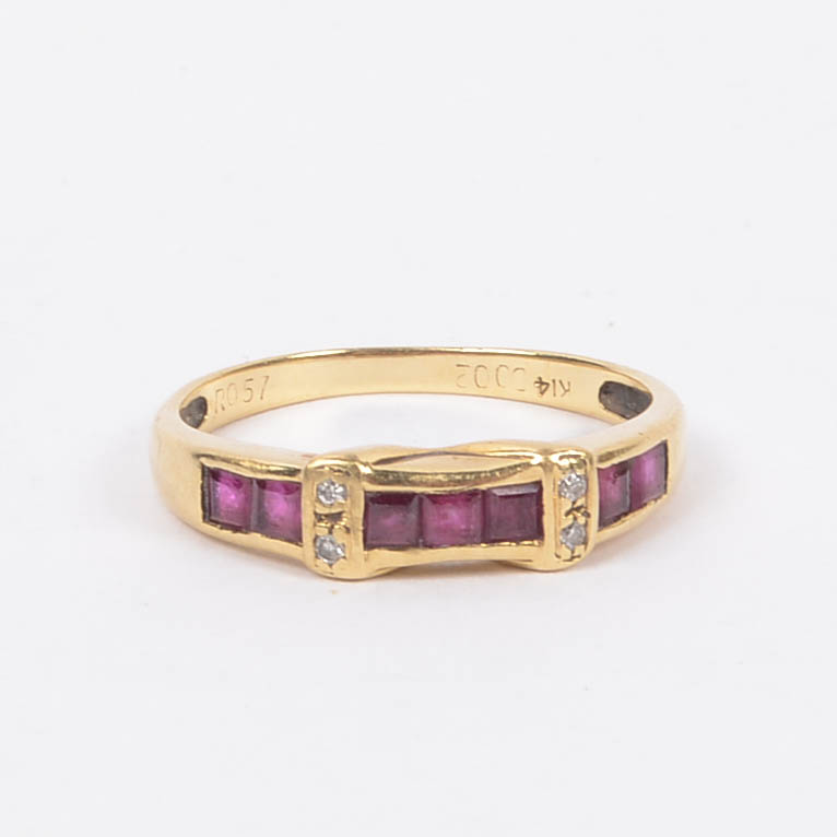 Ladies 14 K Diamond and Ruby Wedding Band