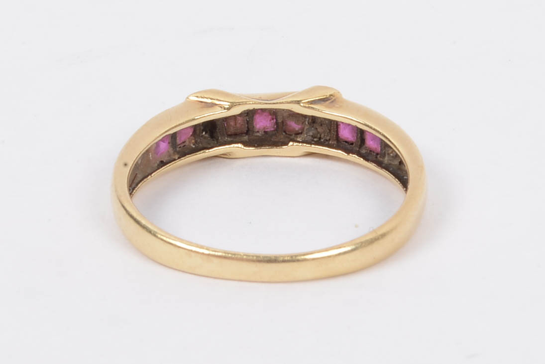 Ladies 14 K Diamond and Ruby Wedding Band