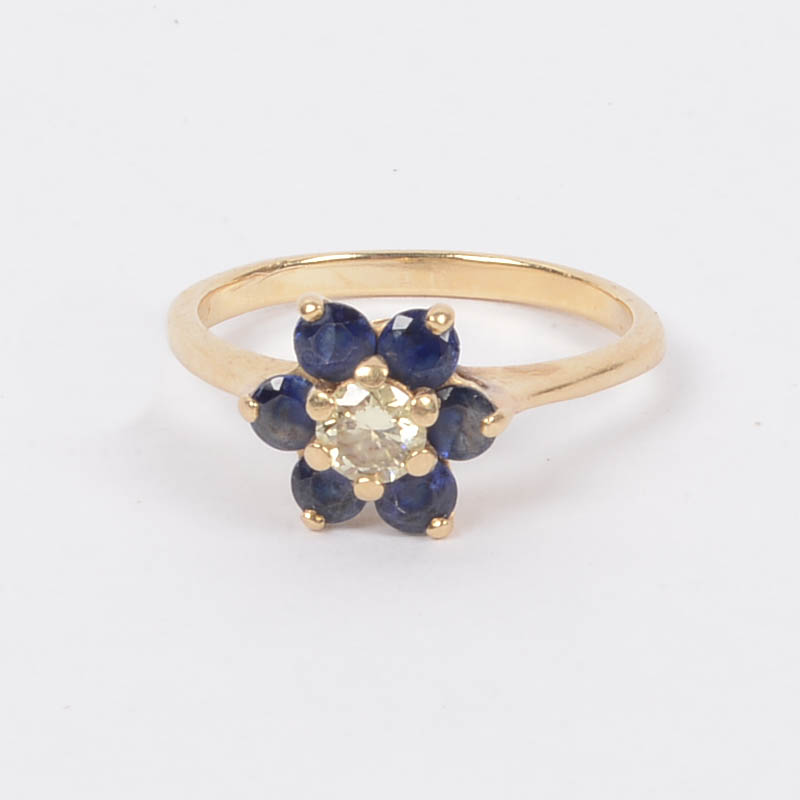 Ladies 14K Gold Sapphire and Diamond Ring