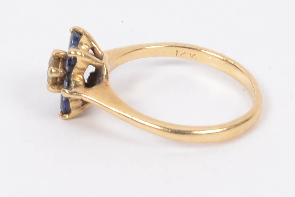 Ladies 14K Gold Sapphire and Diamond Ring