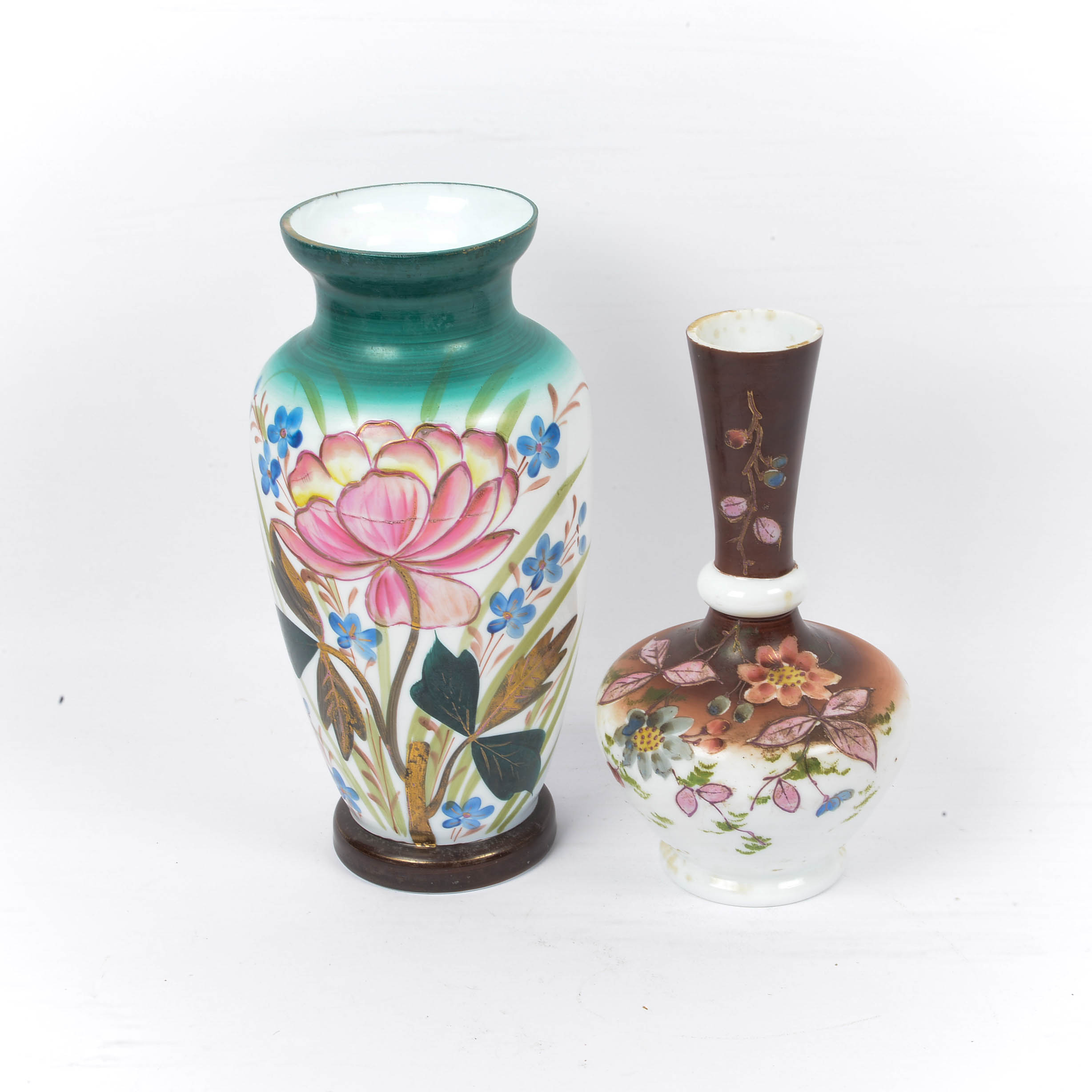 Antique Edwardian Bohemian Cased Bristol Glass Mantle Vases