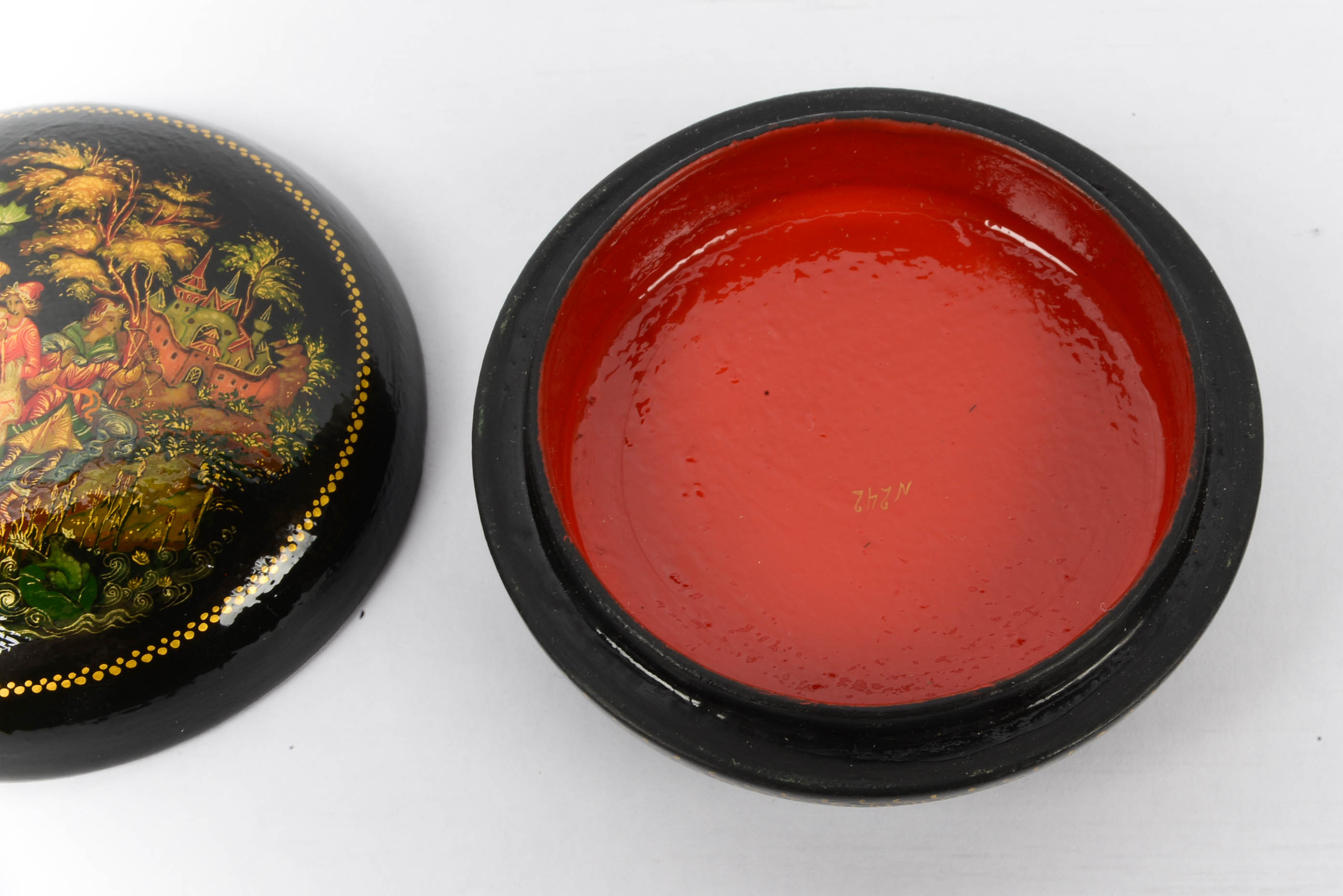 Black Lacquer Paper Mache Trinket Boxes