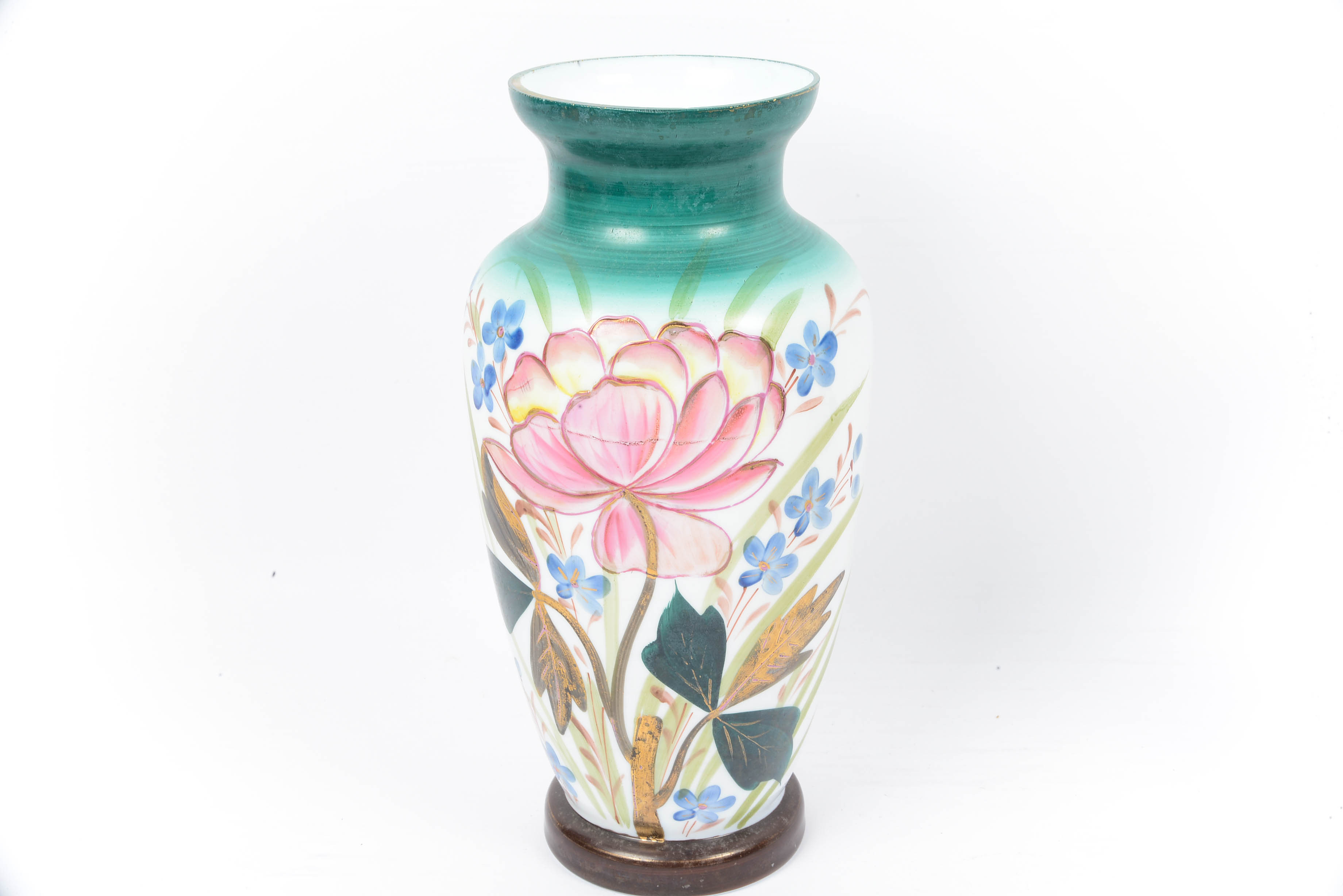 Antique Edwardian Bohemian Cased Bristol Glass Mantle Vases