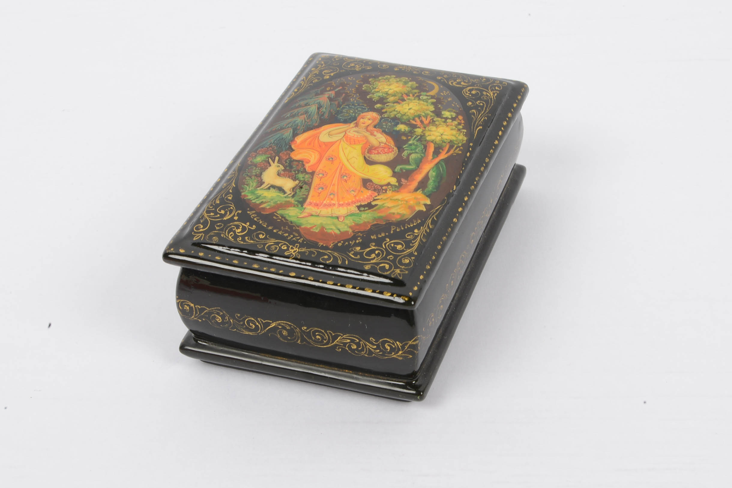 Russian Black Lacquer Paper Mache Boxes