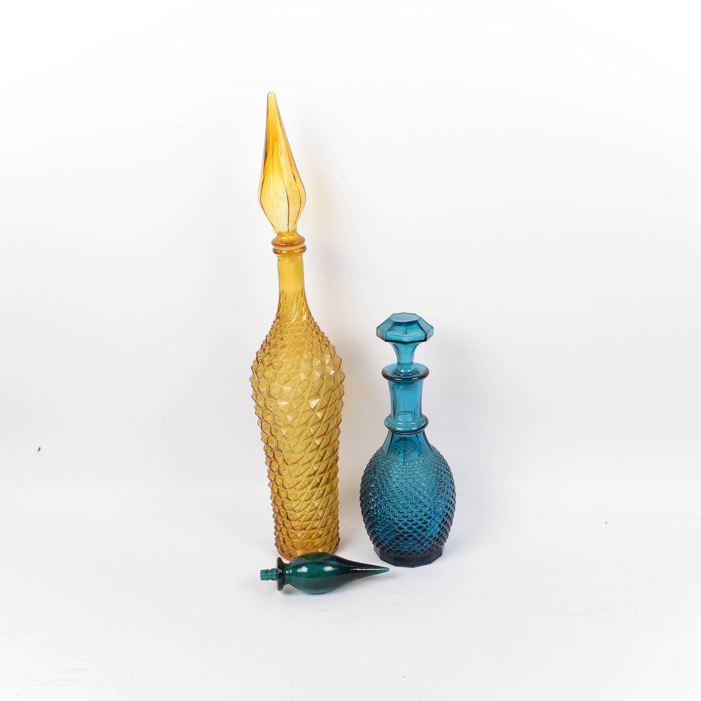 Rossini Empoli Italian Mid Century Decanter Duo - Amber, Dark Teal