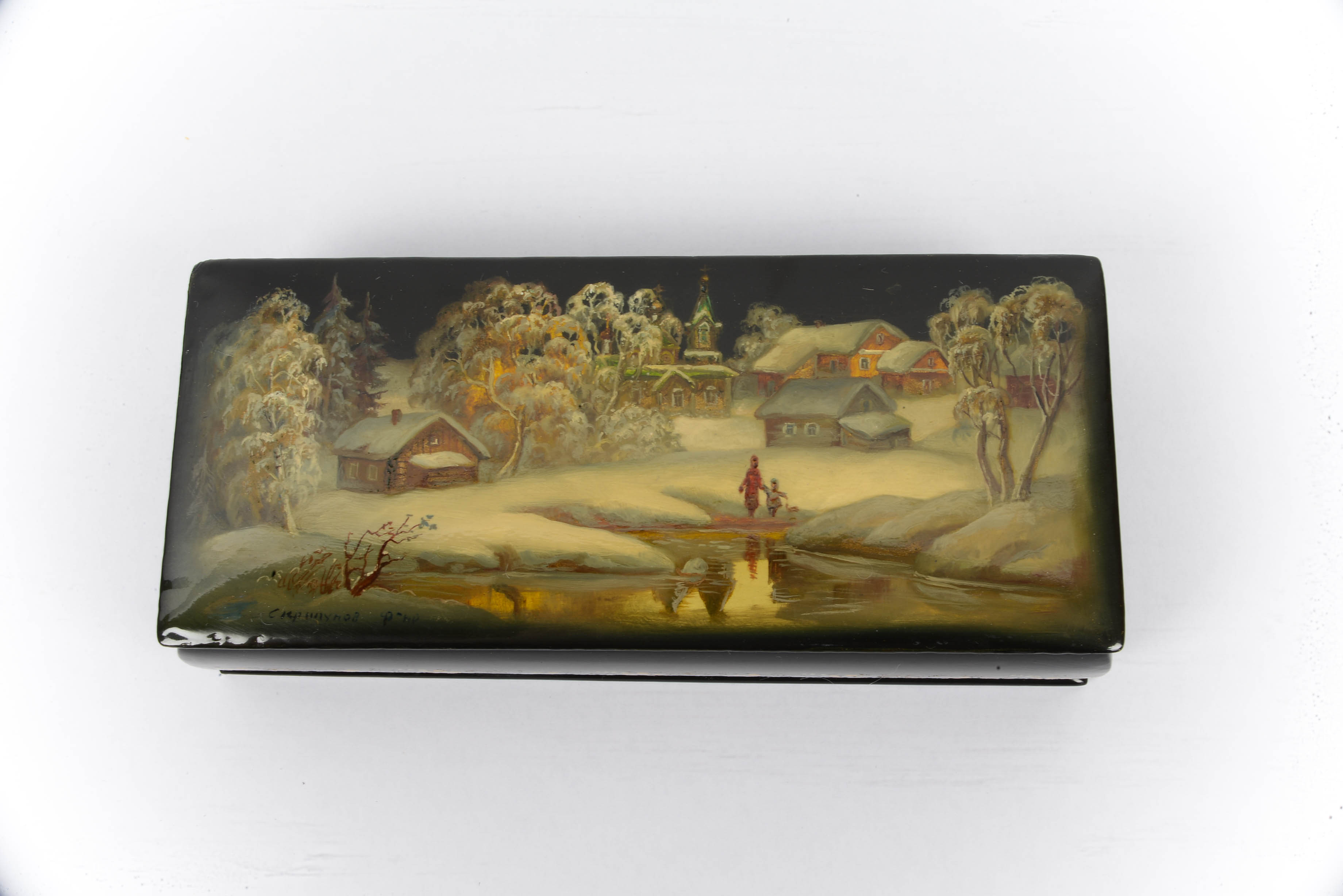 Black Lacquer Russian Trinket Boxes