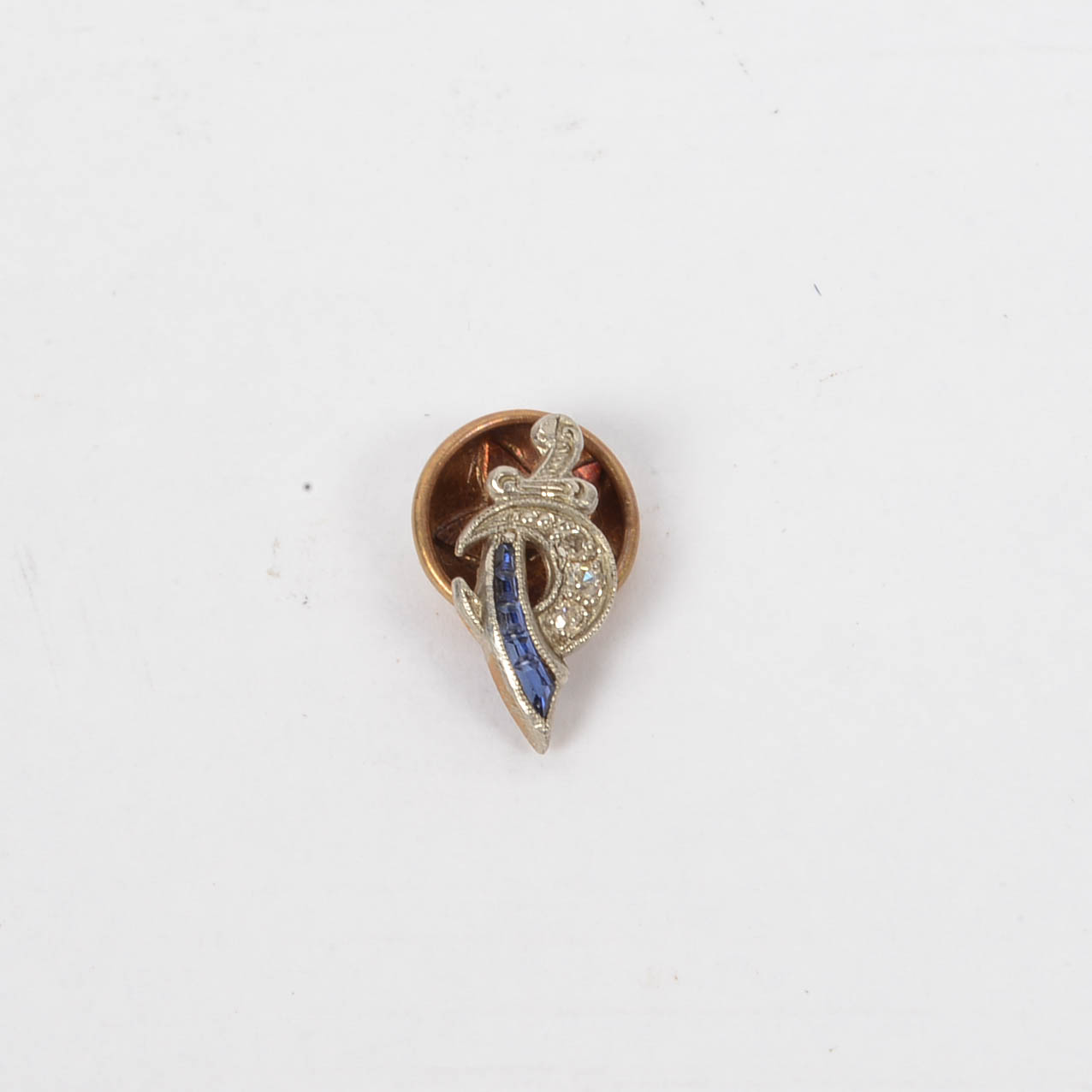 Palladium / 14 K Diamond and Sapphire Shriners Scimitar Lapel Pin