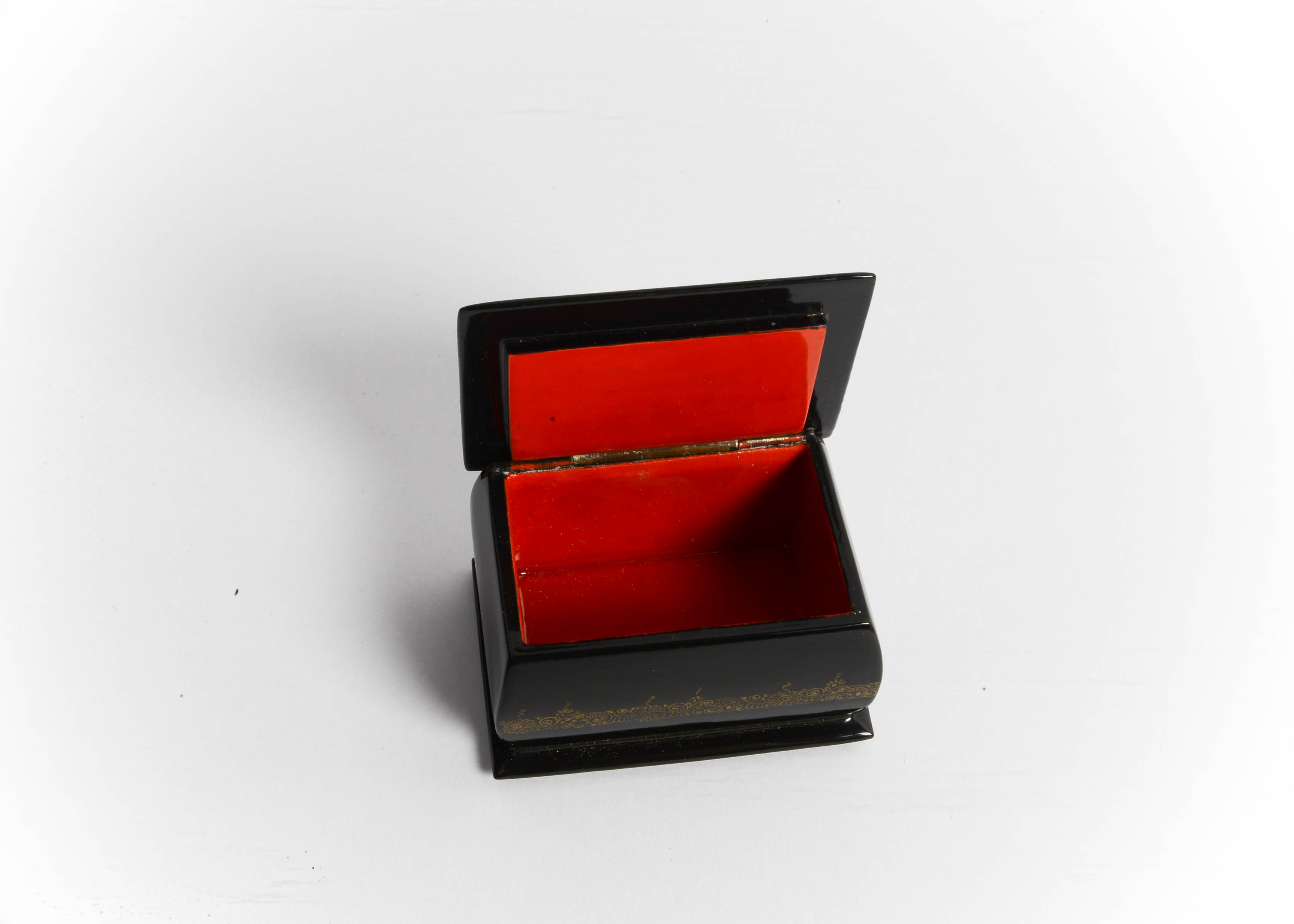 Russian Black Lacquer Paper Mache Trinket Boxes