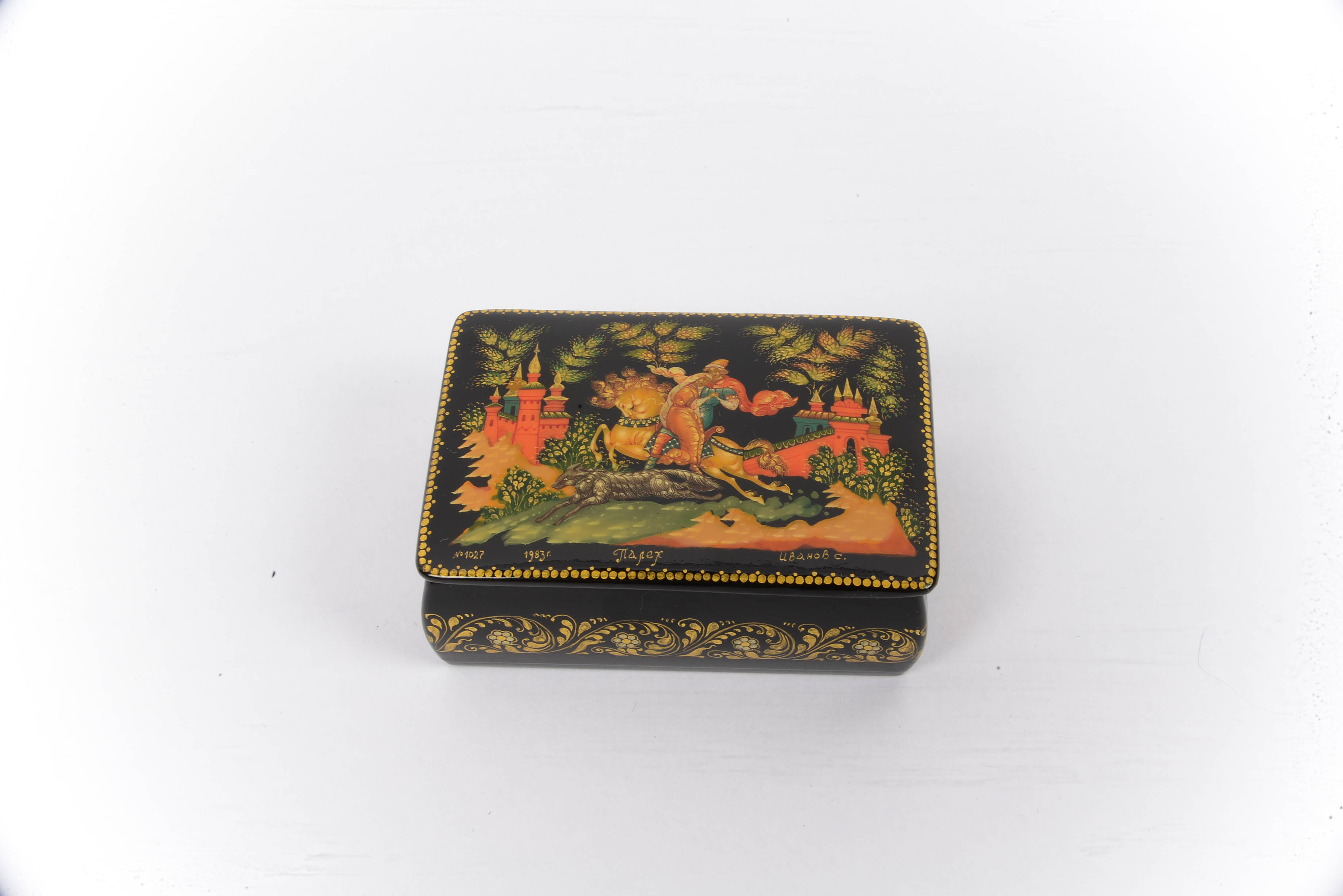 Russian Black Lacquer Paper Mache Trinket Boxes