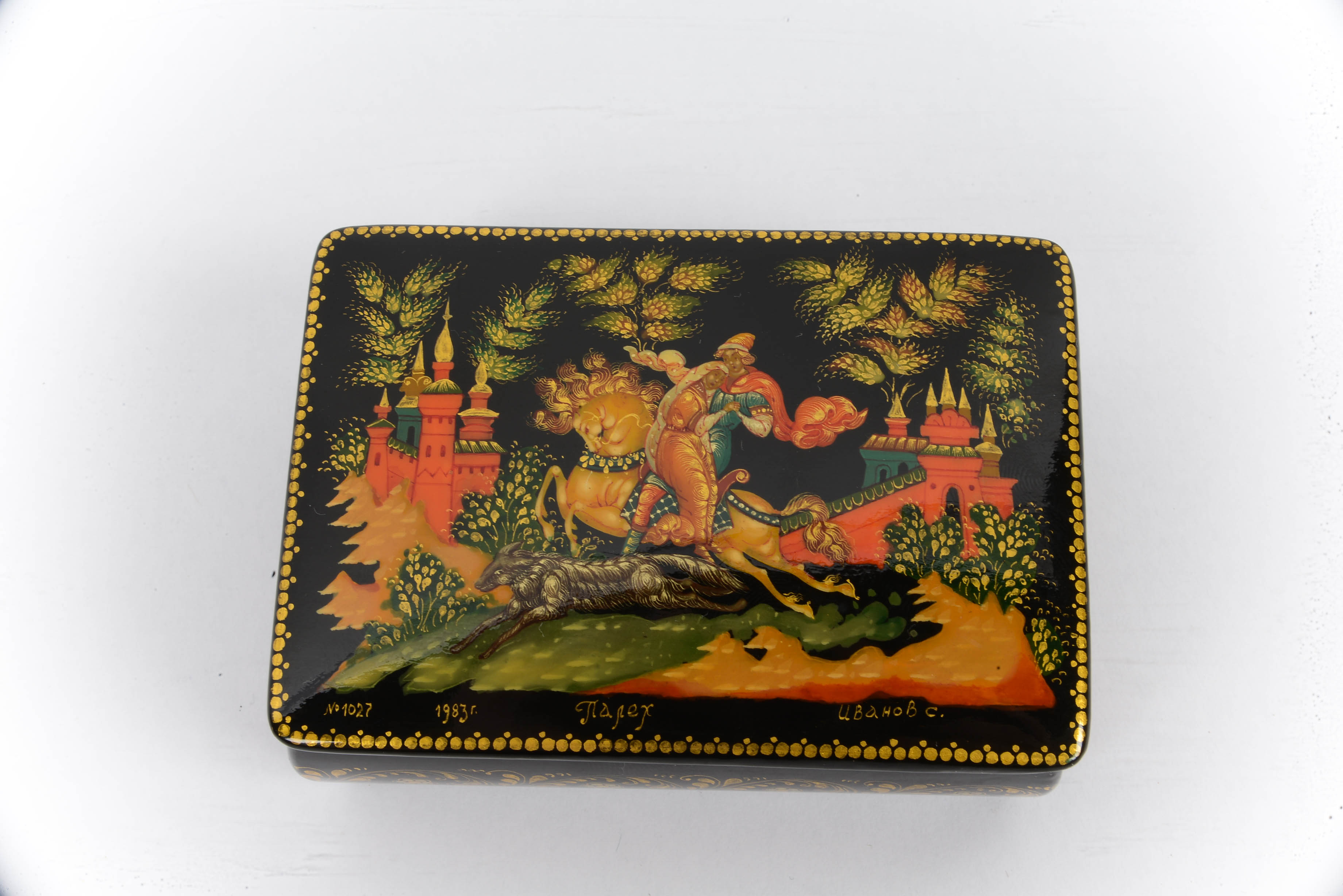 Russian Black Lacquer Paper Mache Trinket Boxes