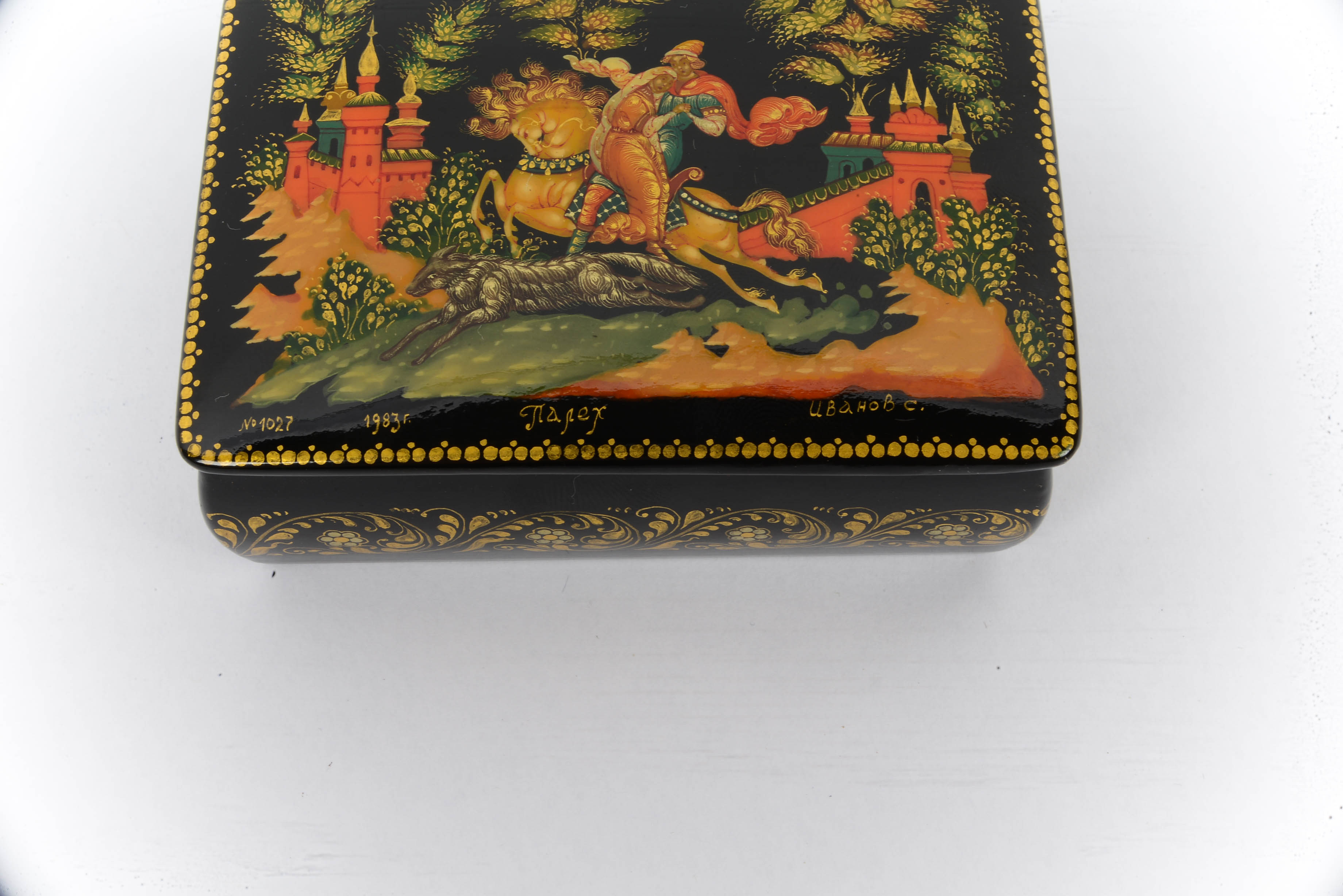 Russian Black Lacquer Paper Mache Trinket Boxes