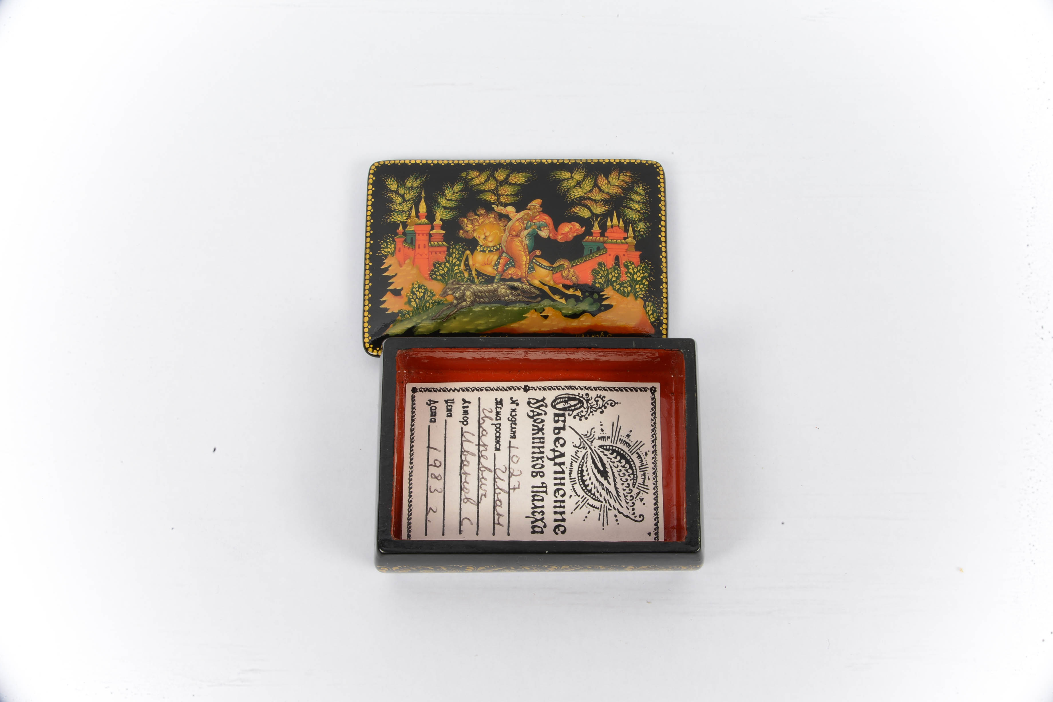 Russian Black Lacquer Paper Mache Trinket Boxes