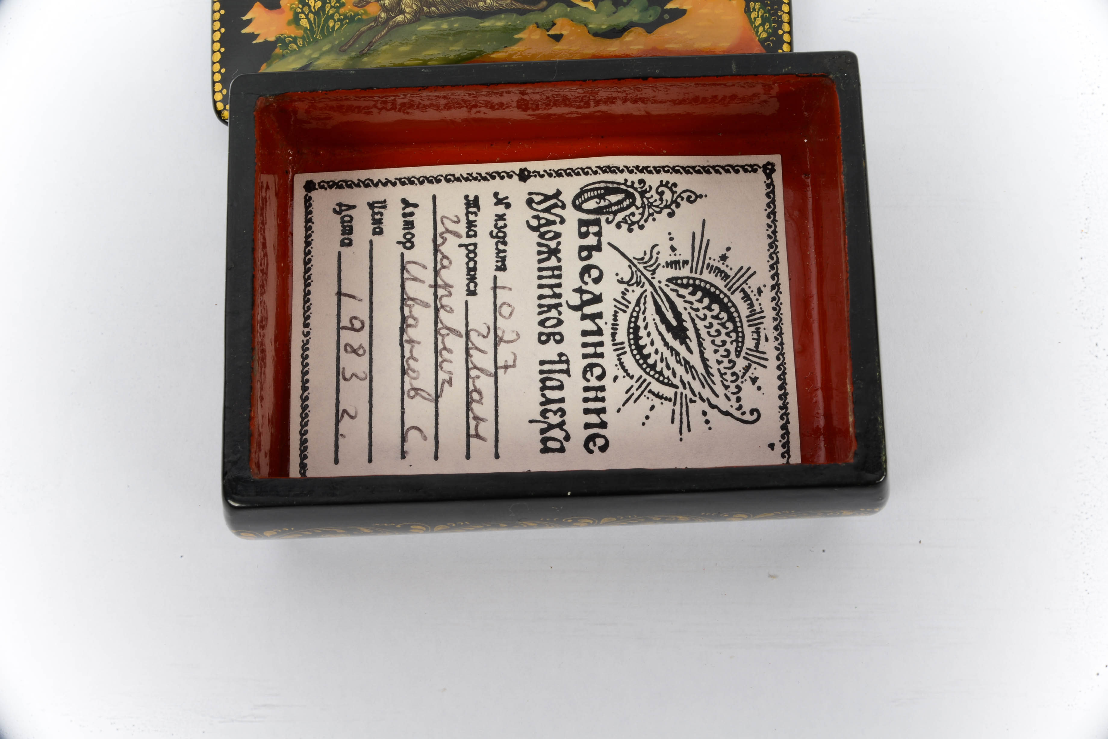 Russian Black Lacquer Paper Mache Trinket Boxes