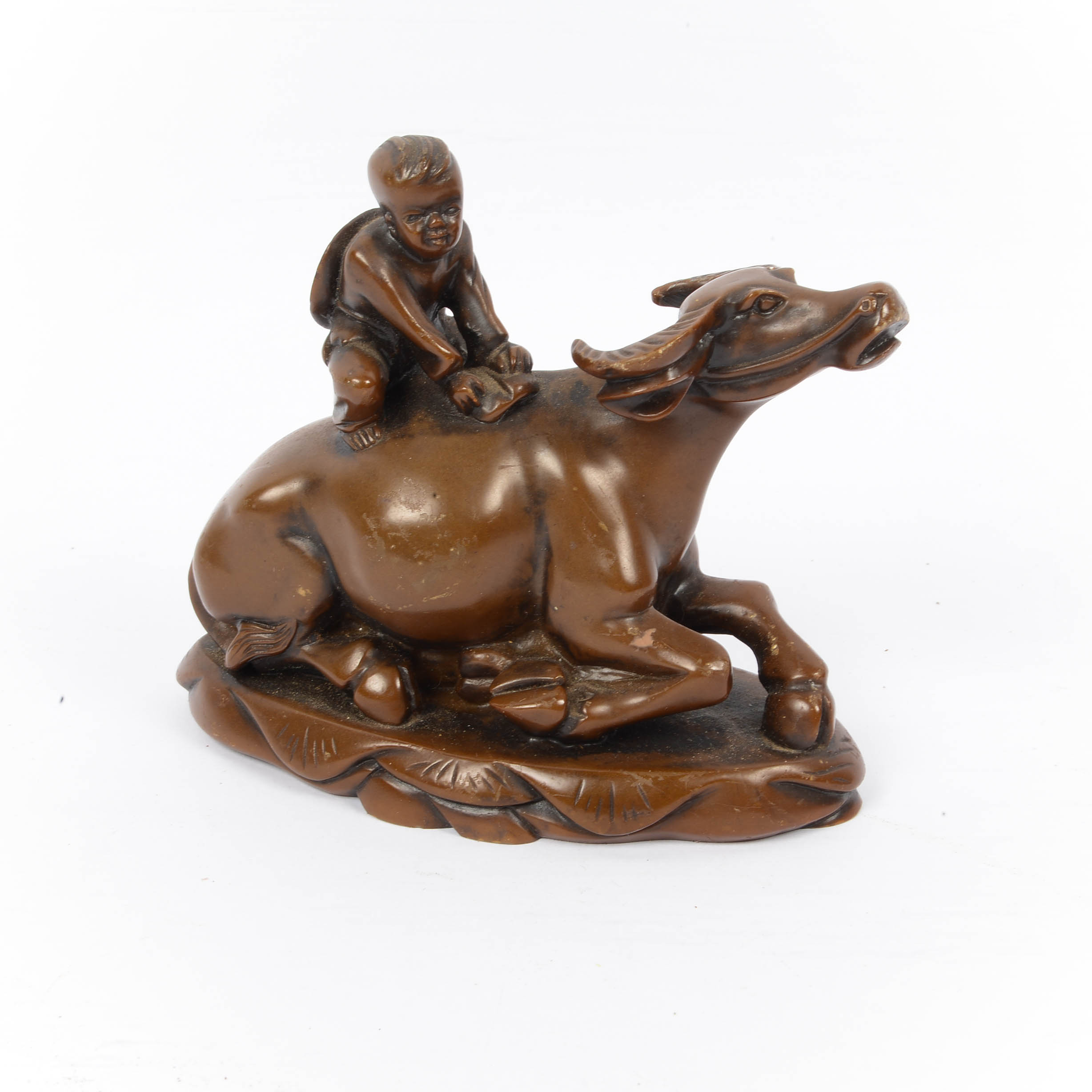 Antique Chinese Rosewod Carved  Water Buffalo with Rider