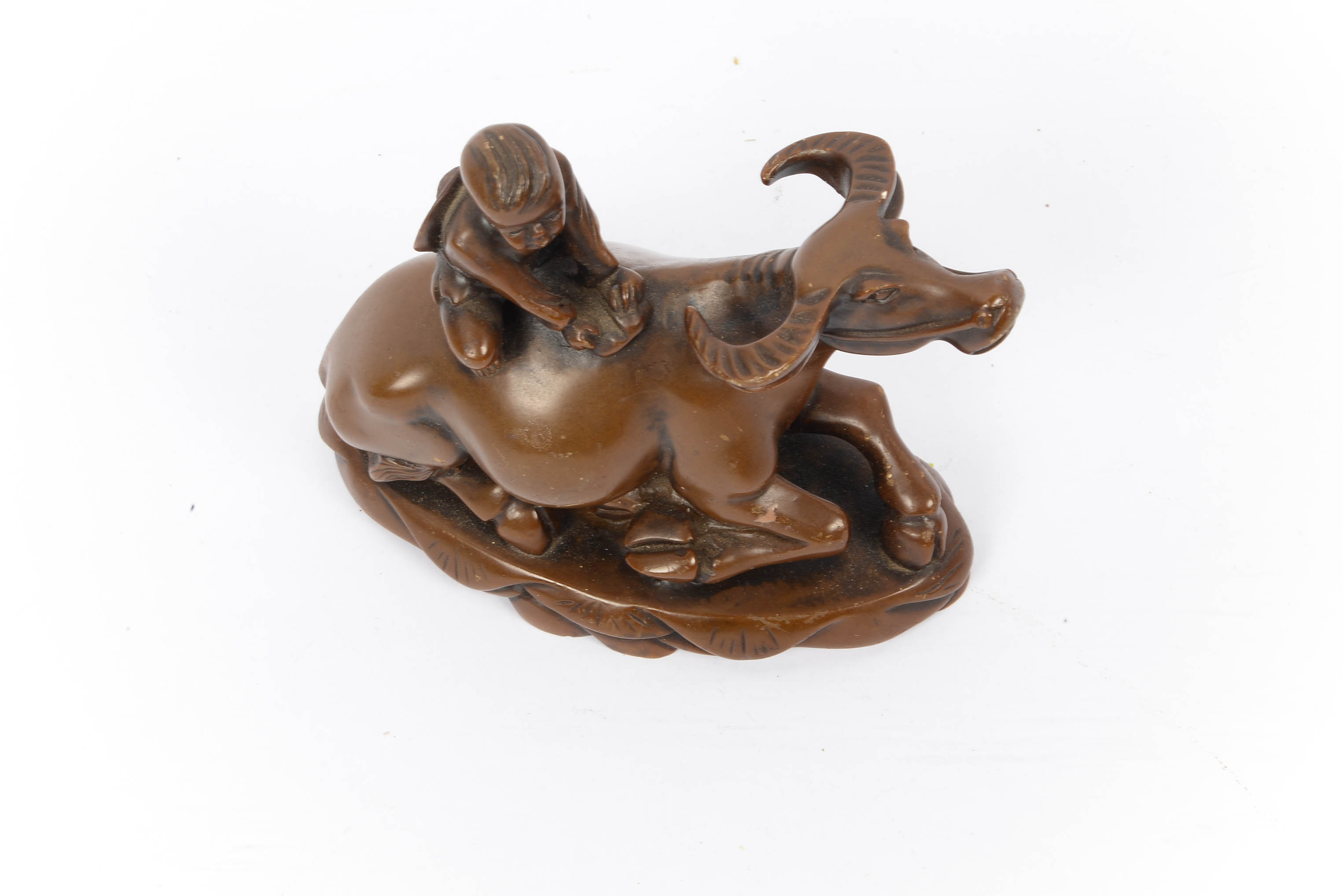 Antique Chinese Rosewod Carved  Water Buffalo with Rider