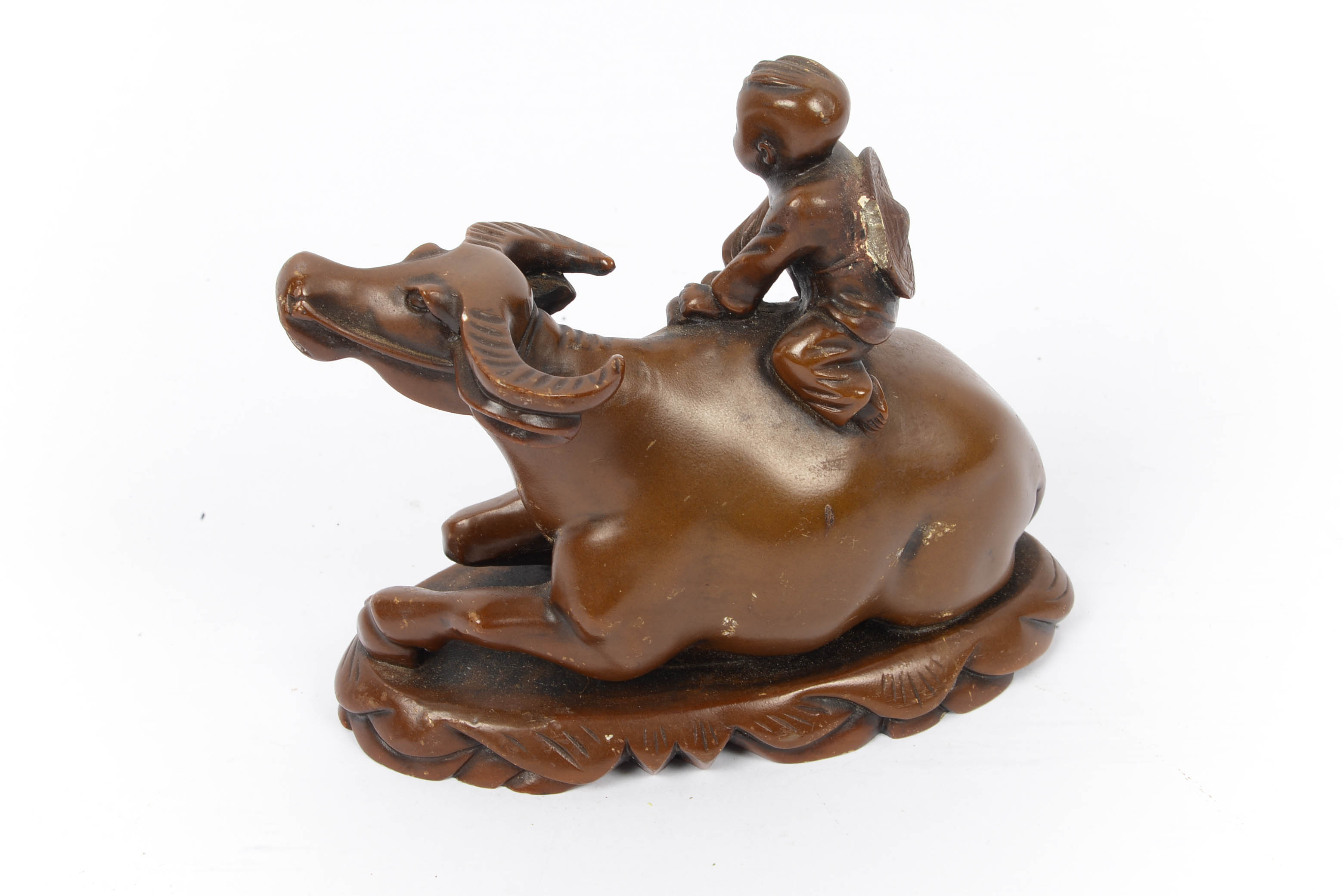 Antique Chinese Rosewod Carved  Water Buffalo with Rider