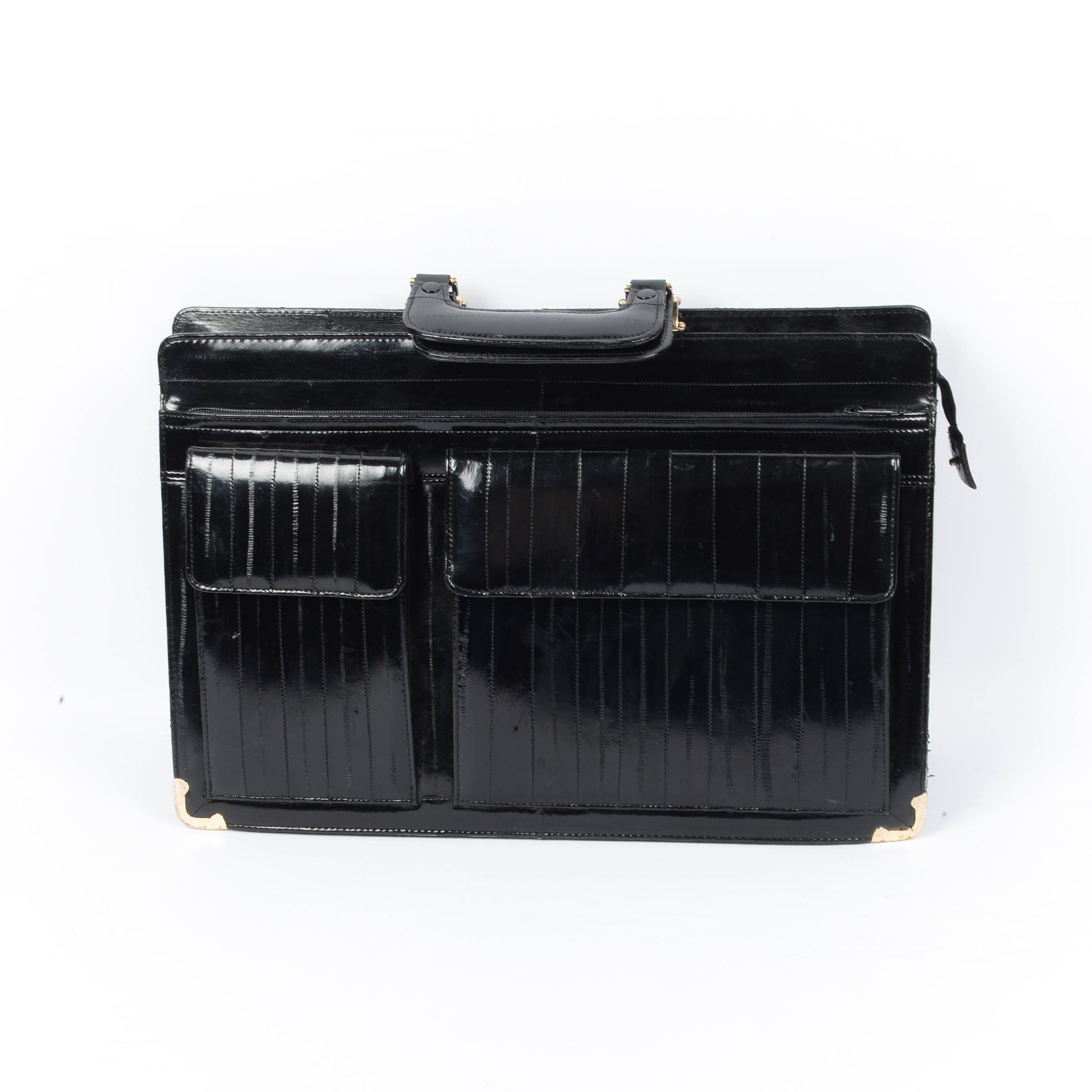 1980's All Leather Eel Skin Strip Satchel/ Briefcase