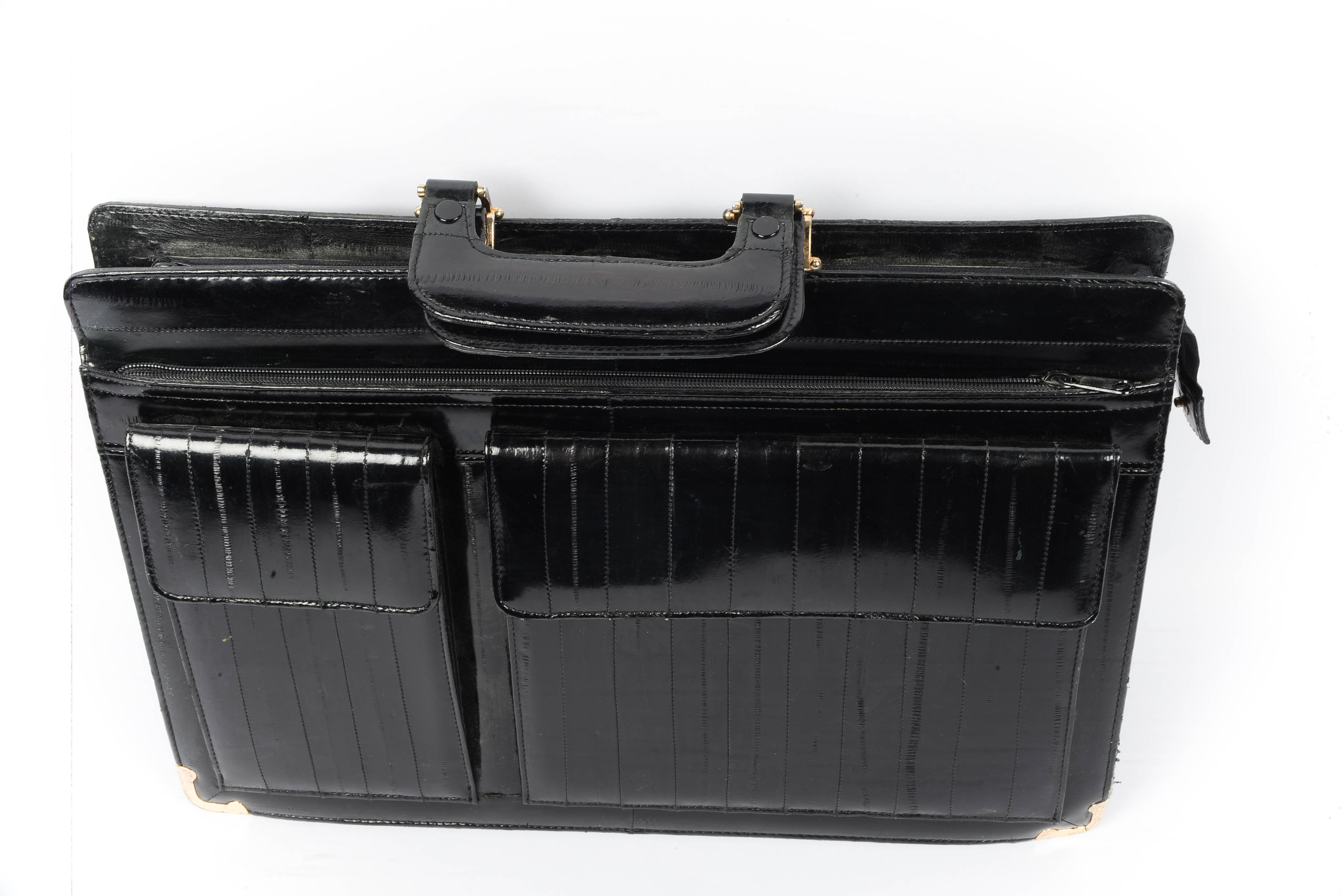 1980's All Leather Eel Skin Strip Satchel/ Briefcase