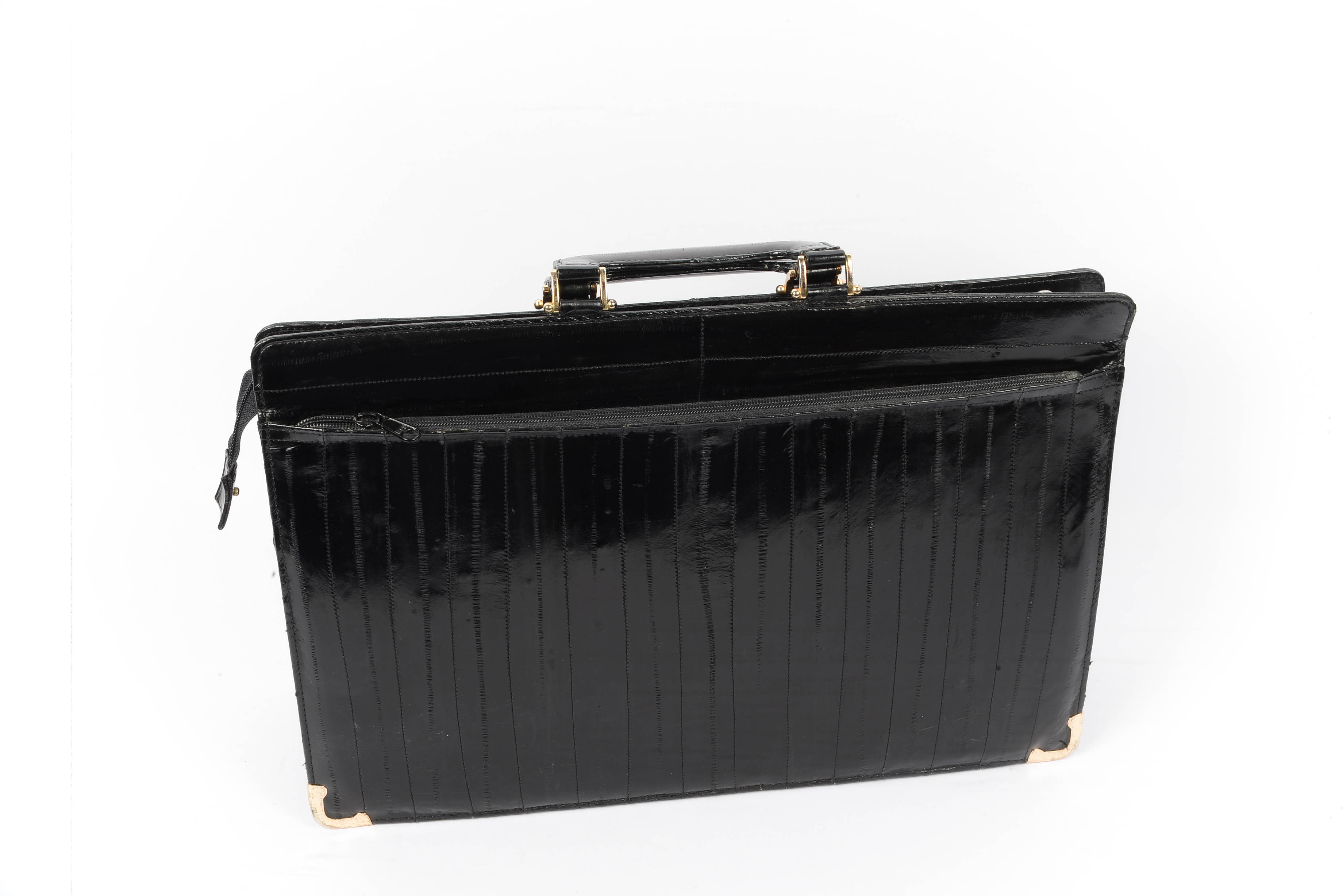 1980's All Leather Eel Skin Strip Satchel/ Briefcase