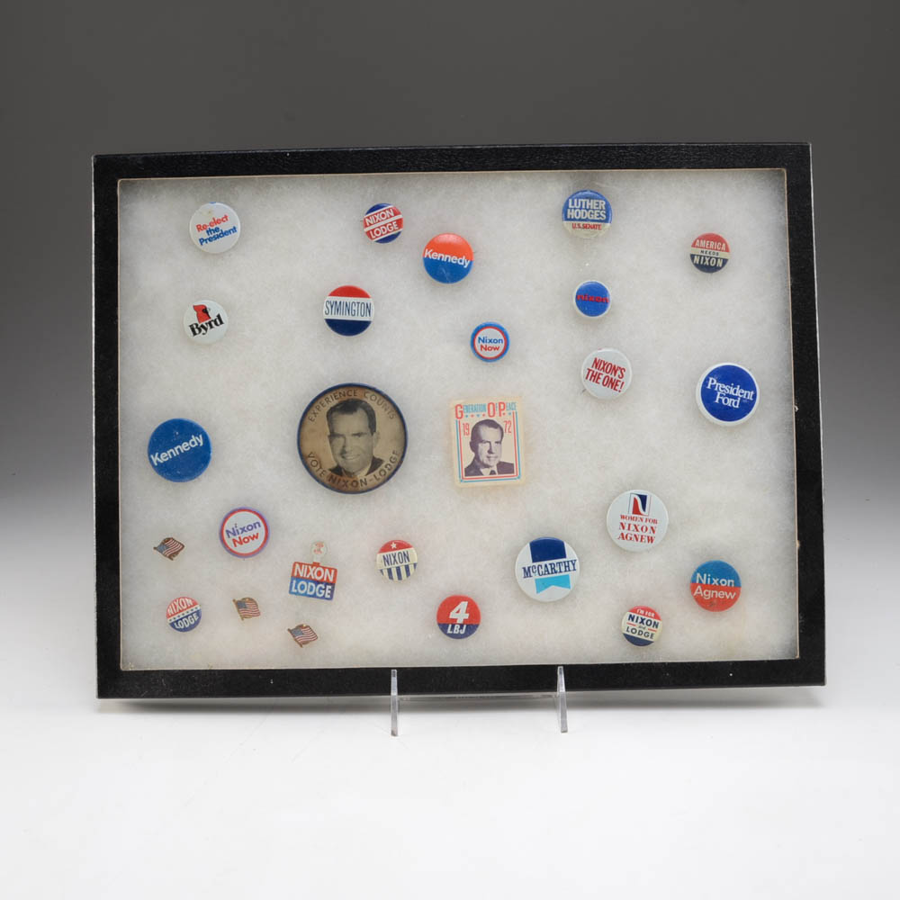 1960s Era Political Pins Featuring Nixon and Kennedy