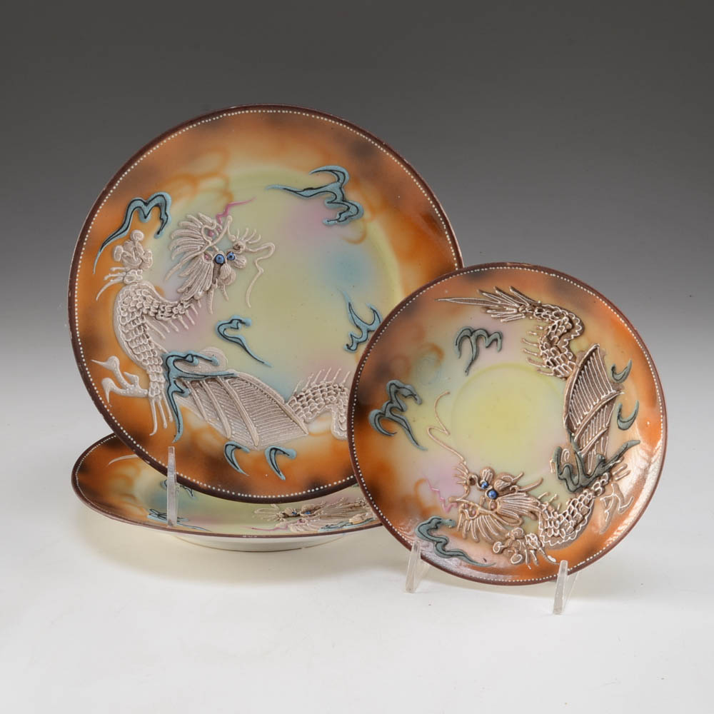 Set of Vintage Japanese Dragon Moriage Plates