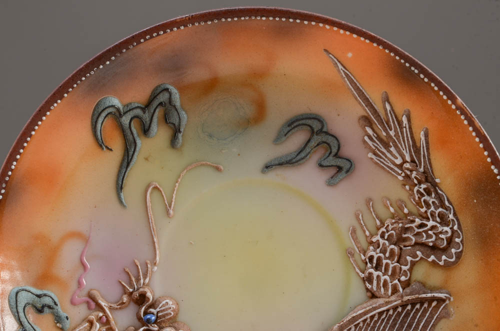 Set of Vintage Japanese Dragon Moriage Plates