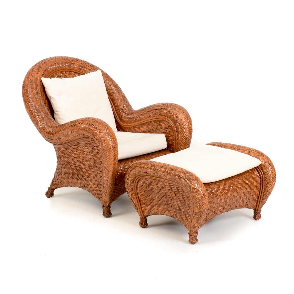 Pottery Barn Woven Wicker Armchair and Footstool