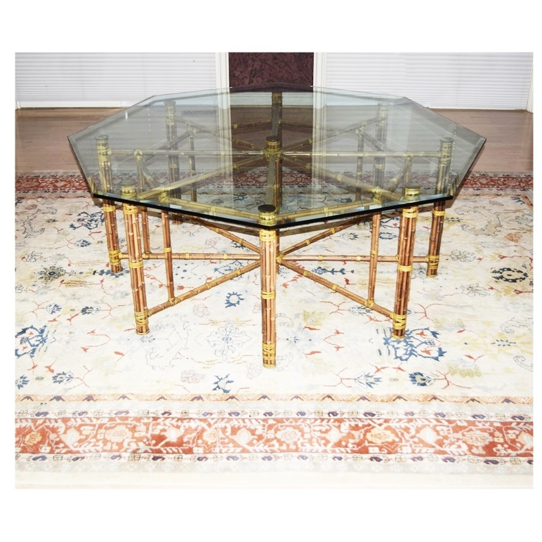 McGuire Octagonal Bamboo Dining Table with Beveled Glass Top