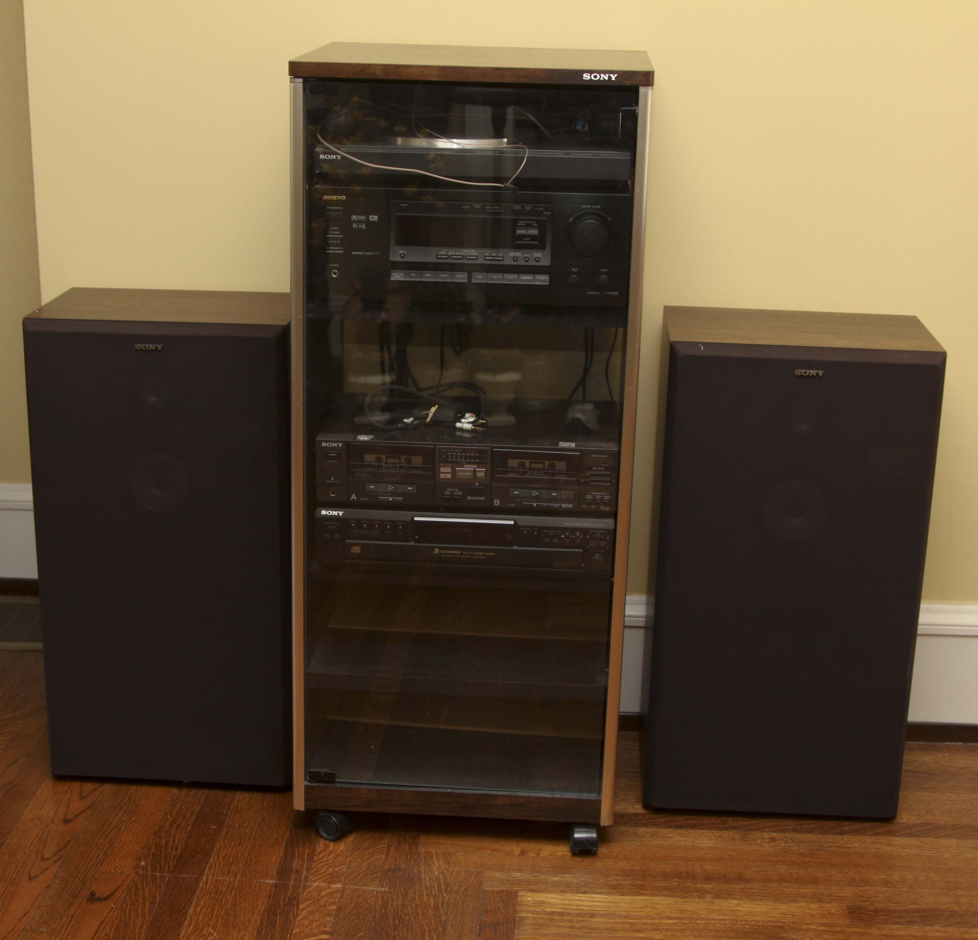Vintage Sony Audio System and Pair of Floor Speakers
