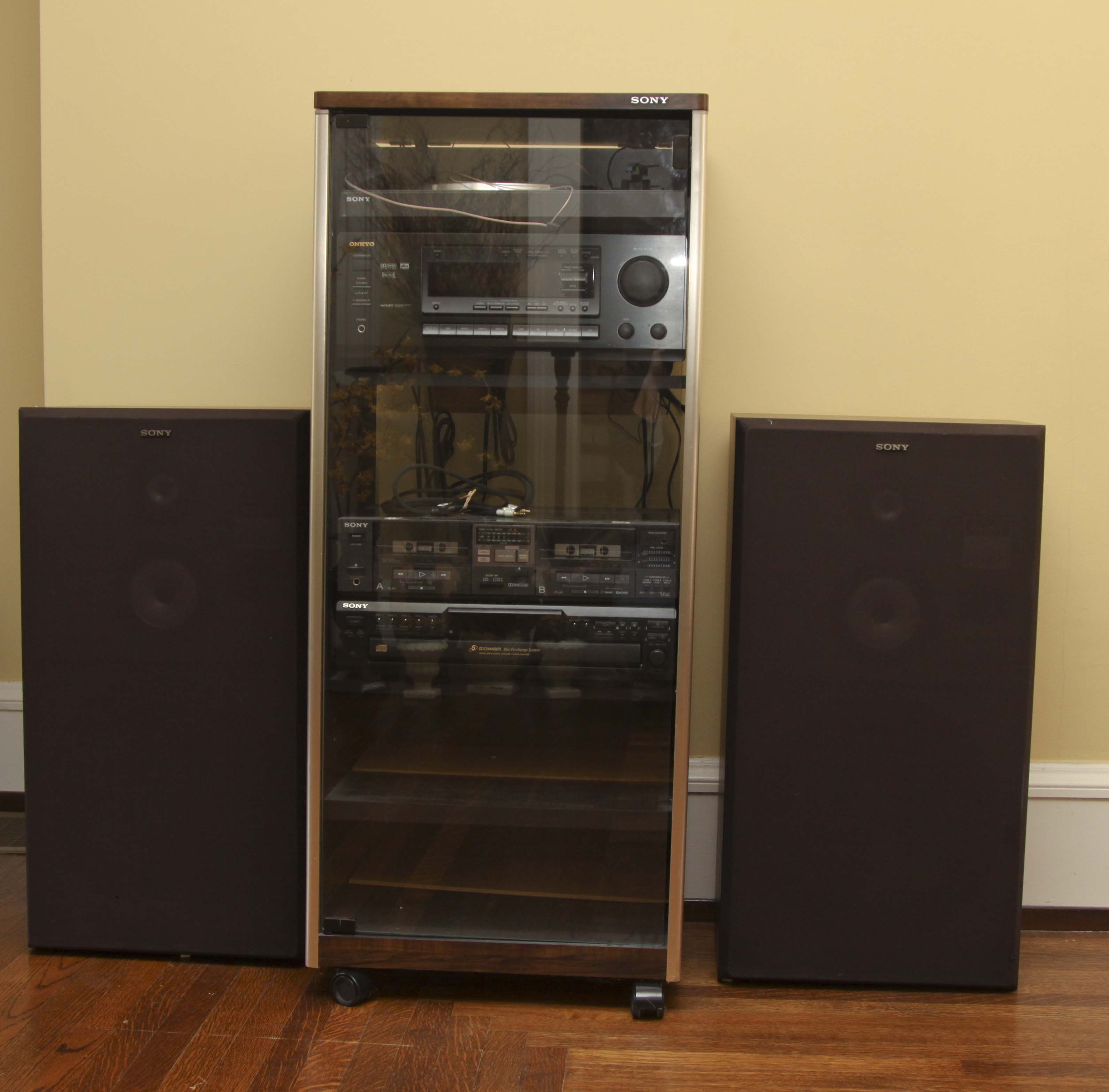 Vintage Sony Audio System and Pair of Floor Speakers