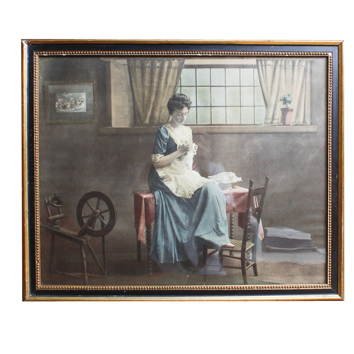 Offset Lithograph of Woman Sewing