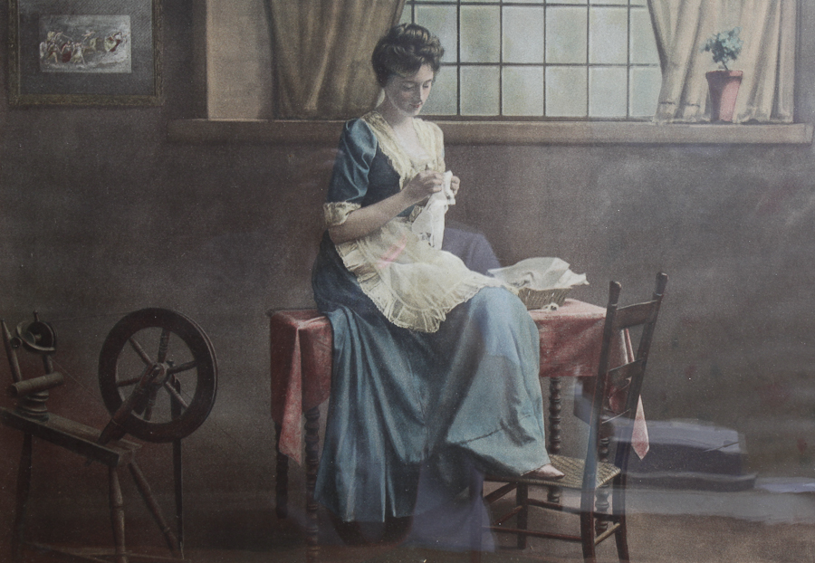 Offset Lithograph of Woman Sewing