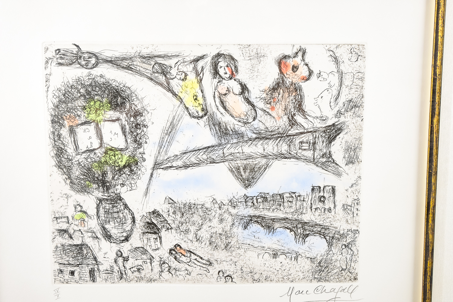 "Le Village et Paris" Etching by Marc Chagall 4/10