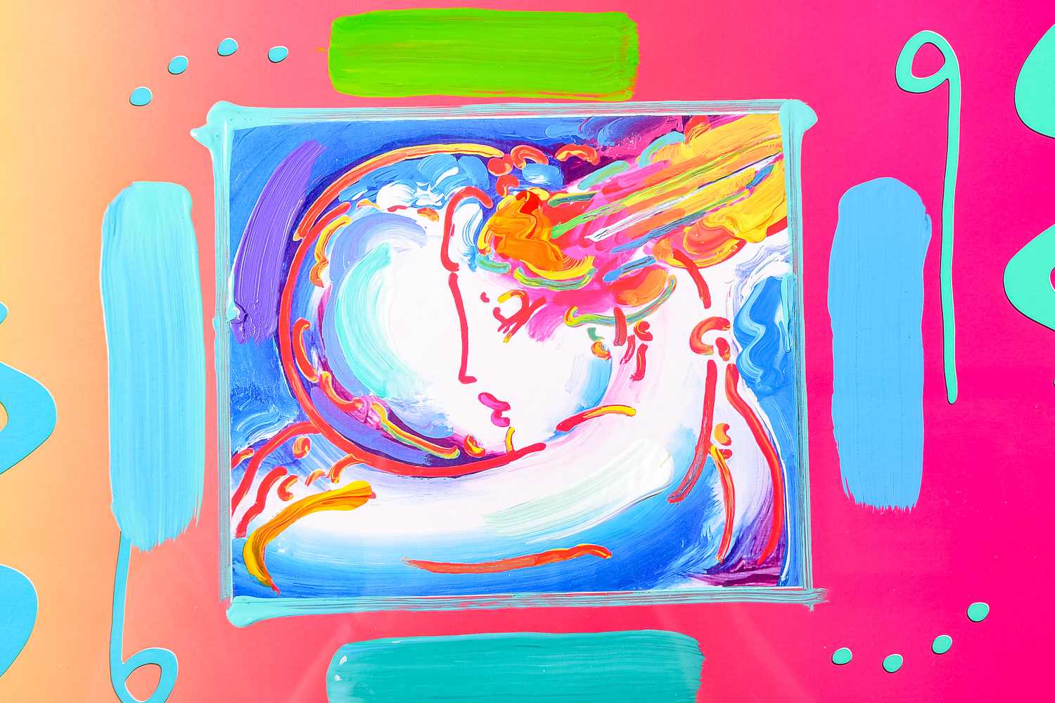 Peter Max "I Love the World" Collage and Acrylic