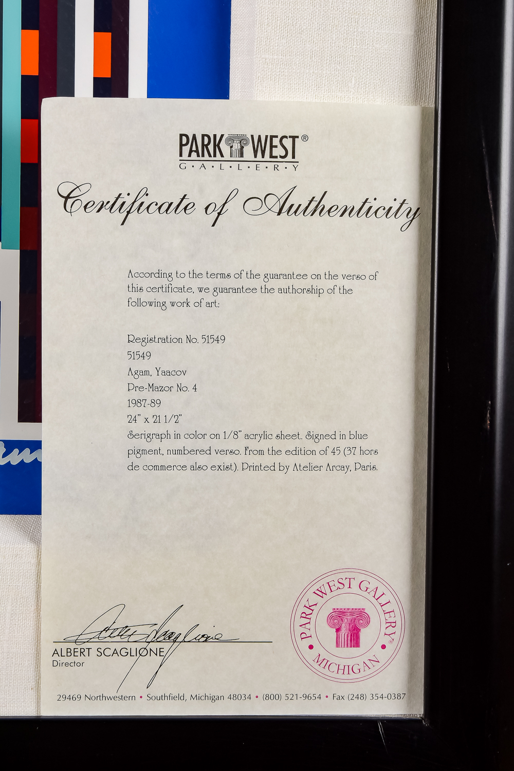 "Pre-Mazor No. 4" Serigraph by Yaacov Agam from the Edition of 45