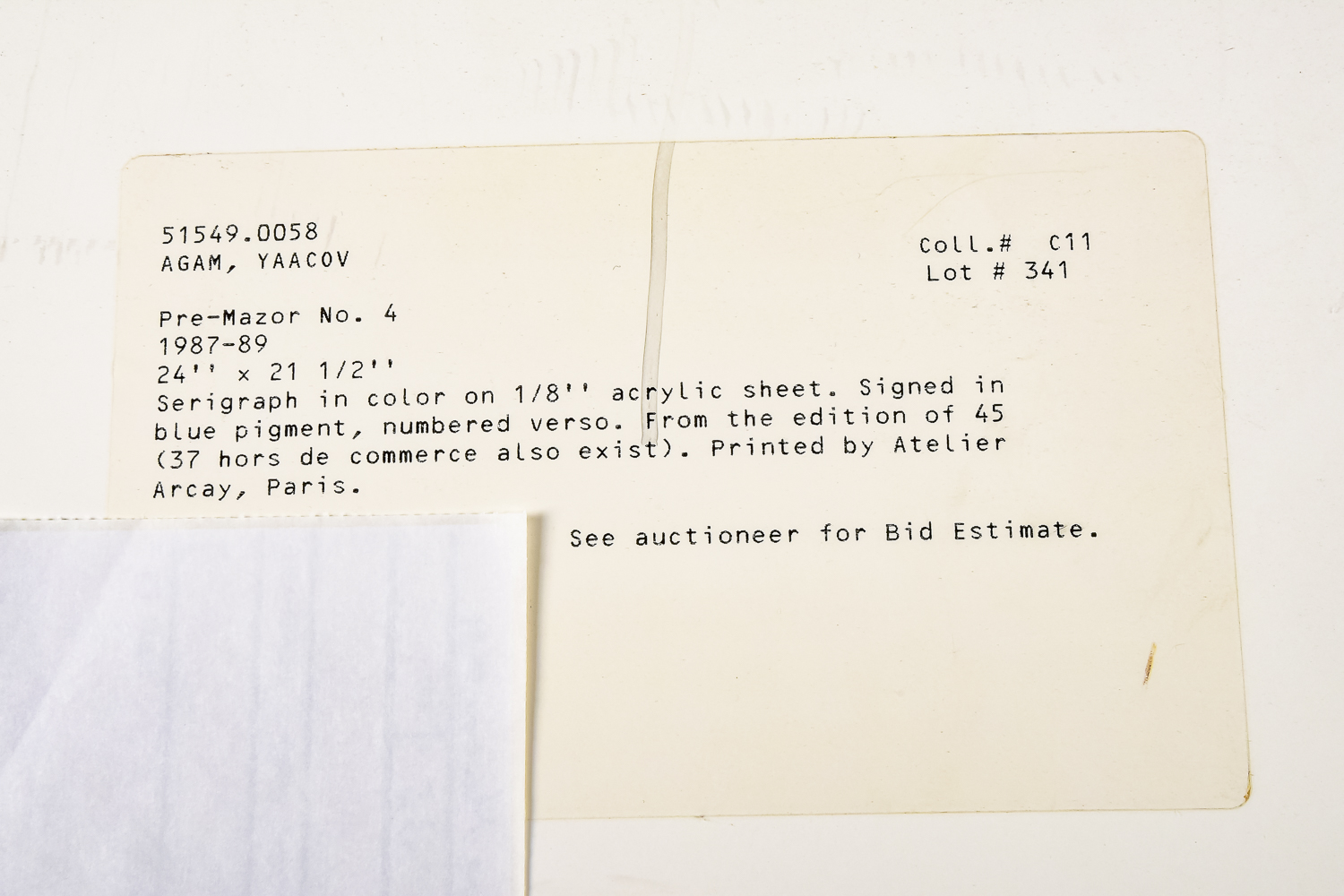 "Pre-Mazor No. 4" Serigraph by Yaacov Agam from the Edition of 45