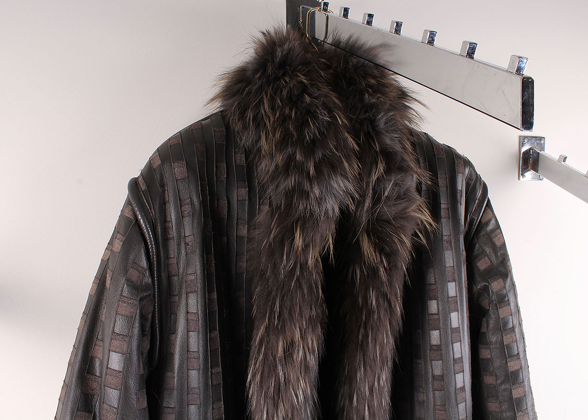 Reversible Leather and Raccoon Fur Trench Coat
