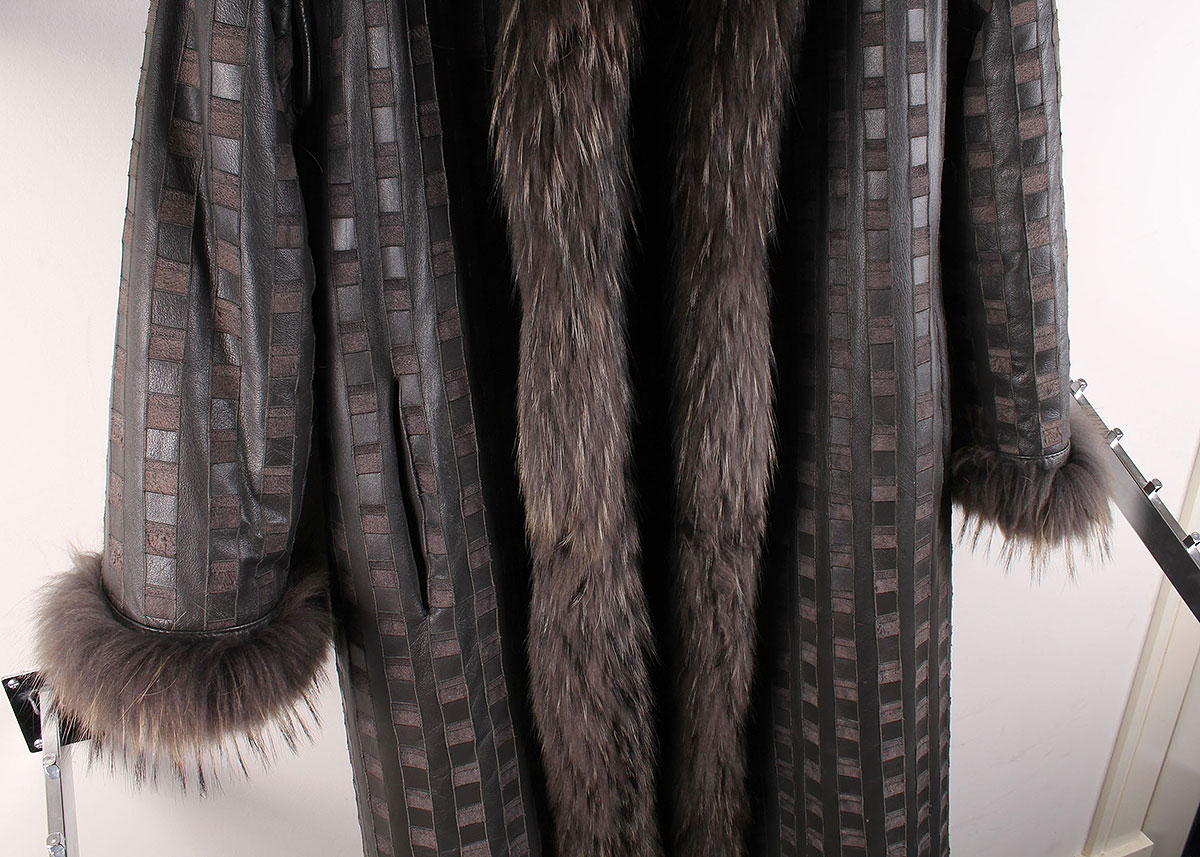 Reversible Leather and Raccoon Fur Trench Coat